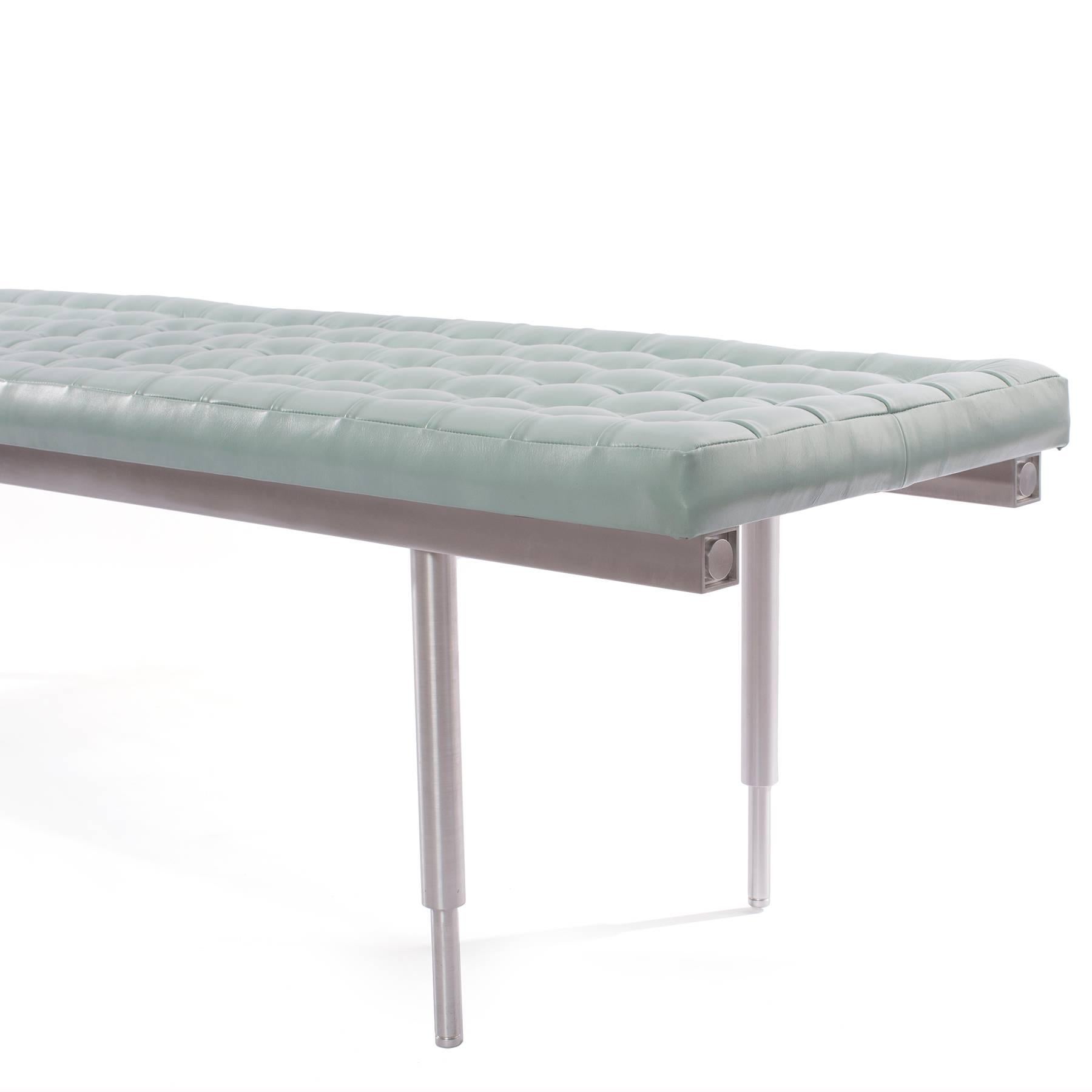  Micro Tufted Leather and Aluminum Bench In Excellent Condition In Phoenix, AZ