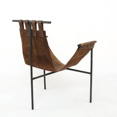 Iron and Brown Saddle Leather Sling Chair by Arizona Architect Bill Tull