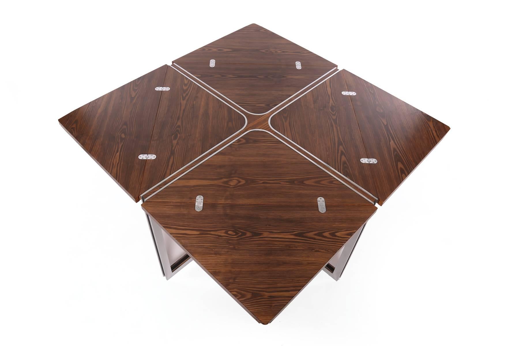 Danish Dyrlund Rare Expandable Wenge and Steel Dining Table