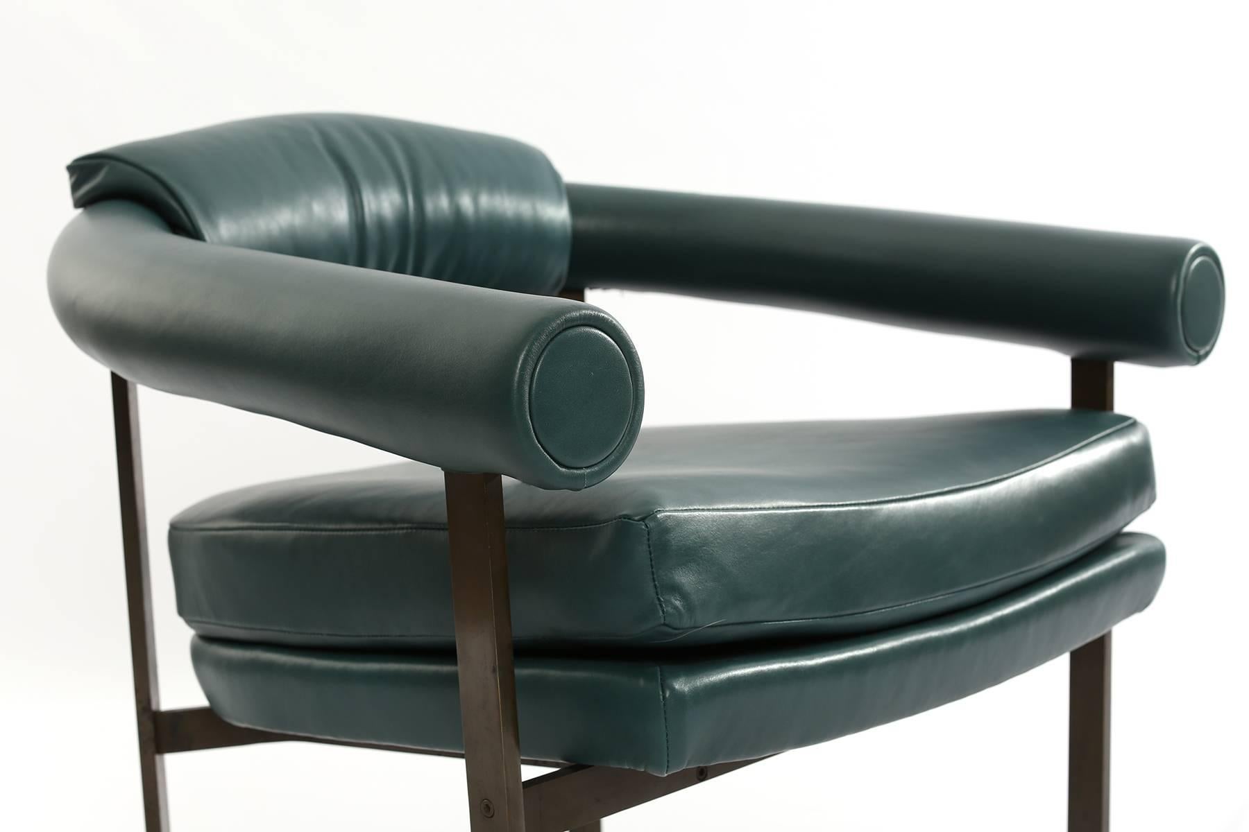 Mid-Century Modern Bronze and Leather Lounge Chairs by Metropolitan