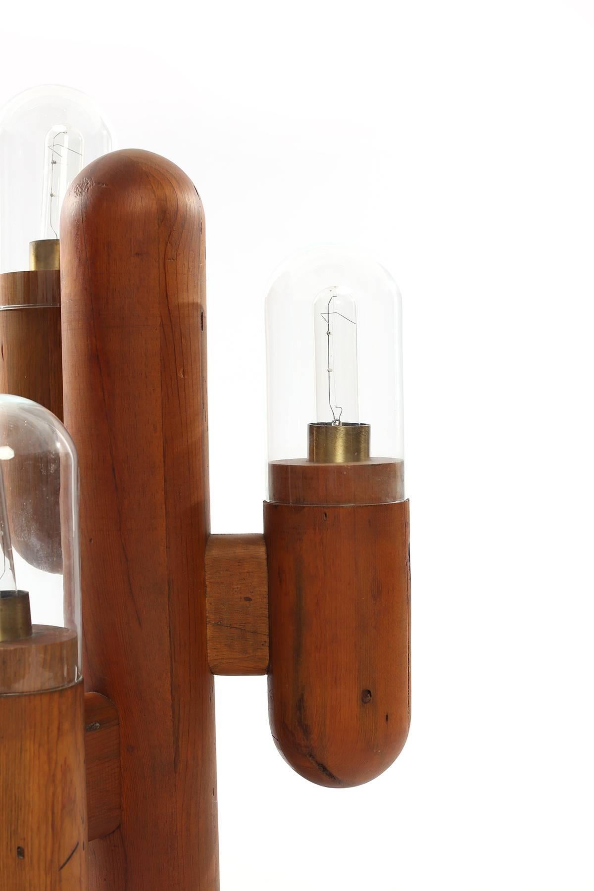 Mid-Century Modern Striking Wood and Glass Cactus Table Lamp