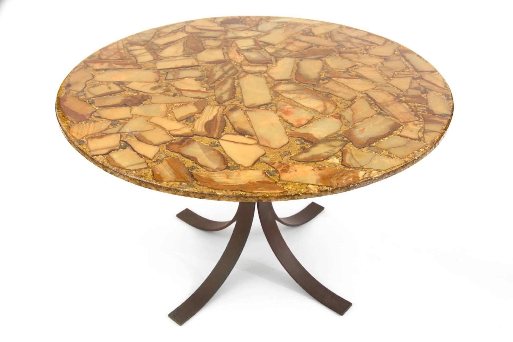 Mid-Century Modern Gold-Flecked Agate and Bronze Dining Table, 1960s