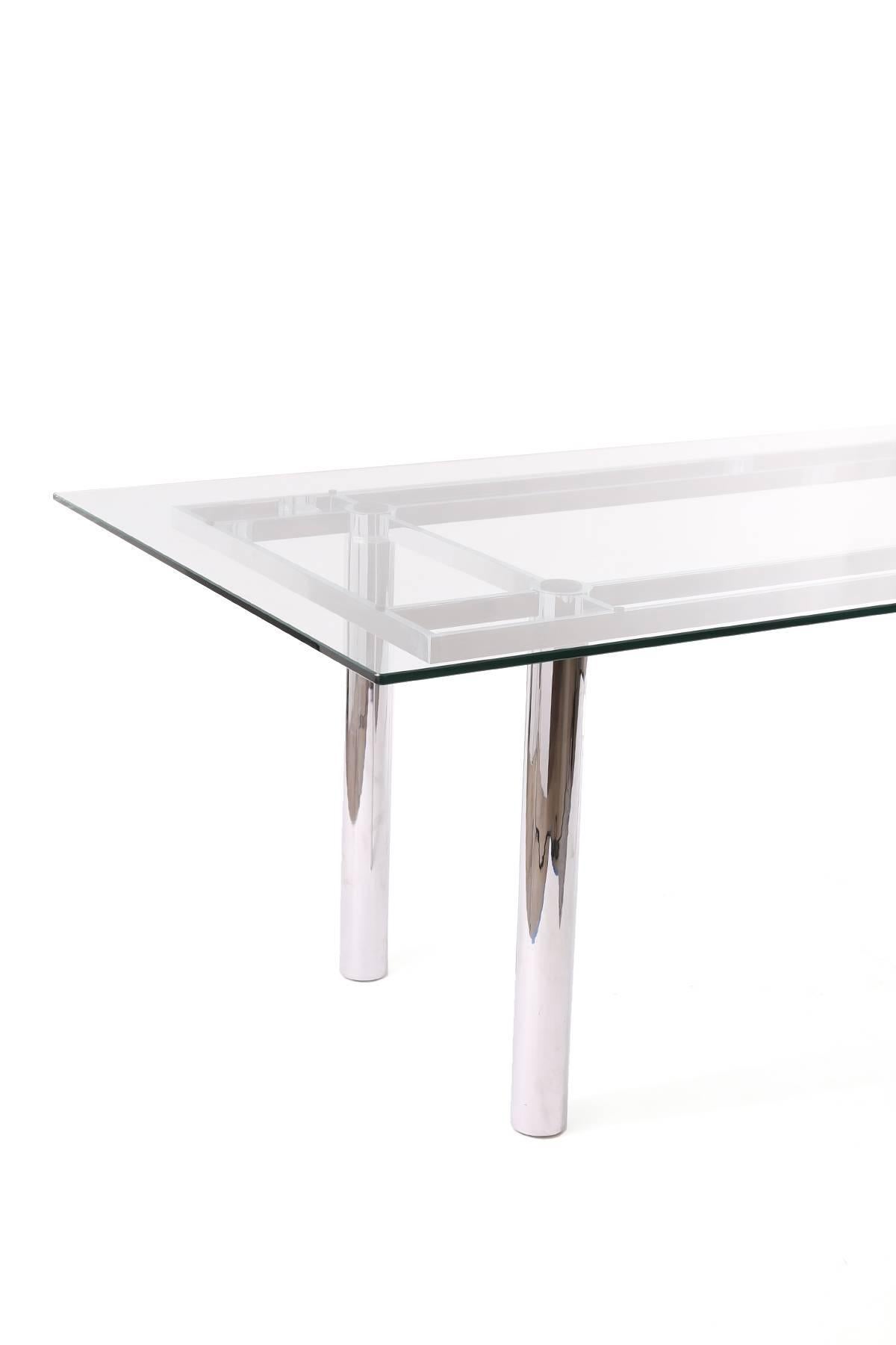 American Scarpa for Knoll Chrome and Leather Dining Table