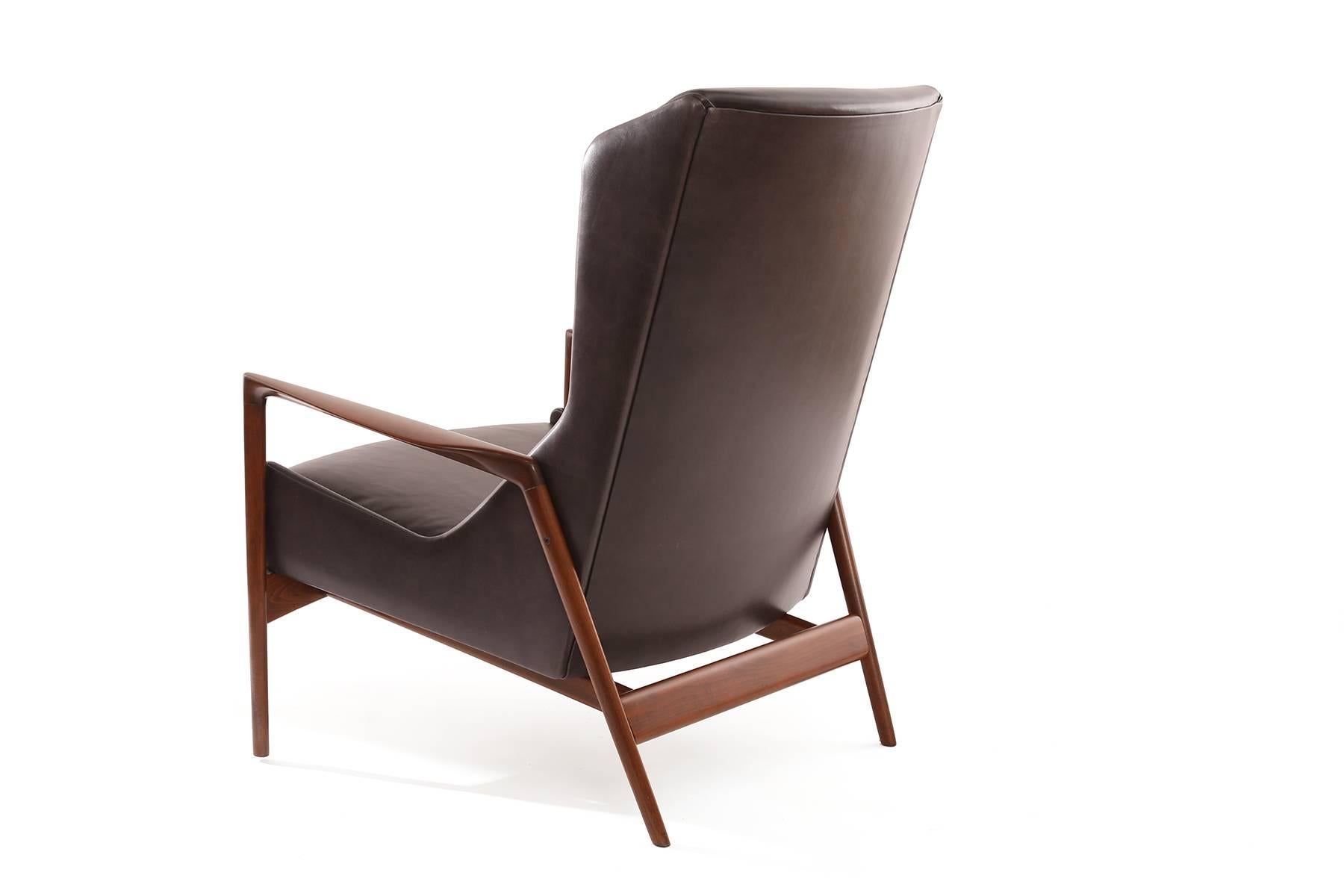 Mid-Century Modern Ib Kofod-Larsen Teak and Leather Wingback Chair