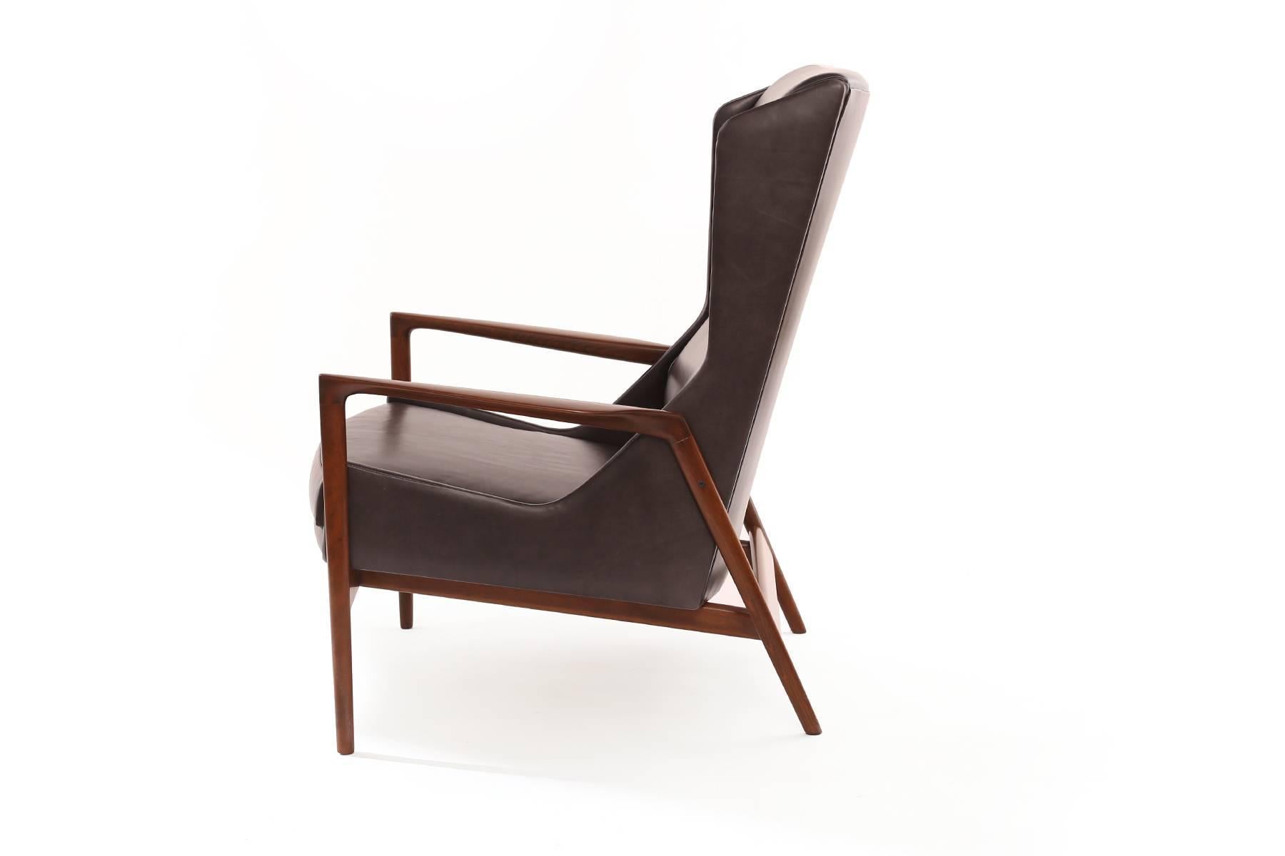 Danish Ib Kofod-Larsen Teak and Leather Wingback Chair