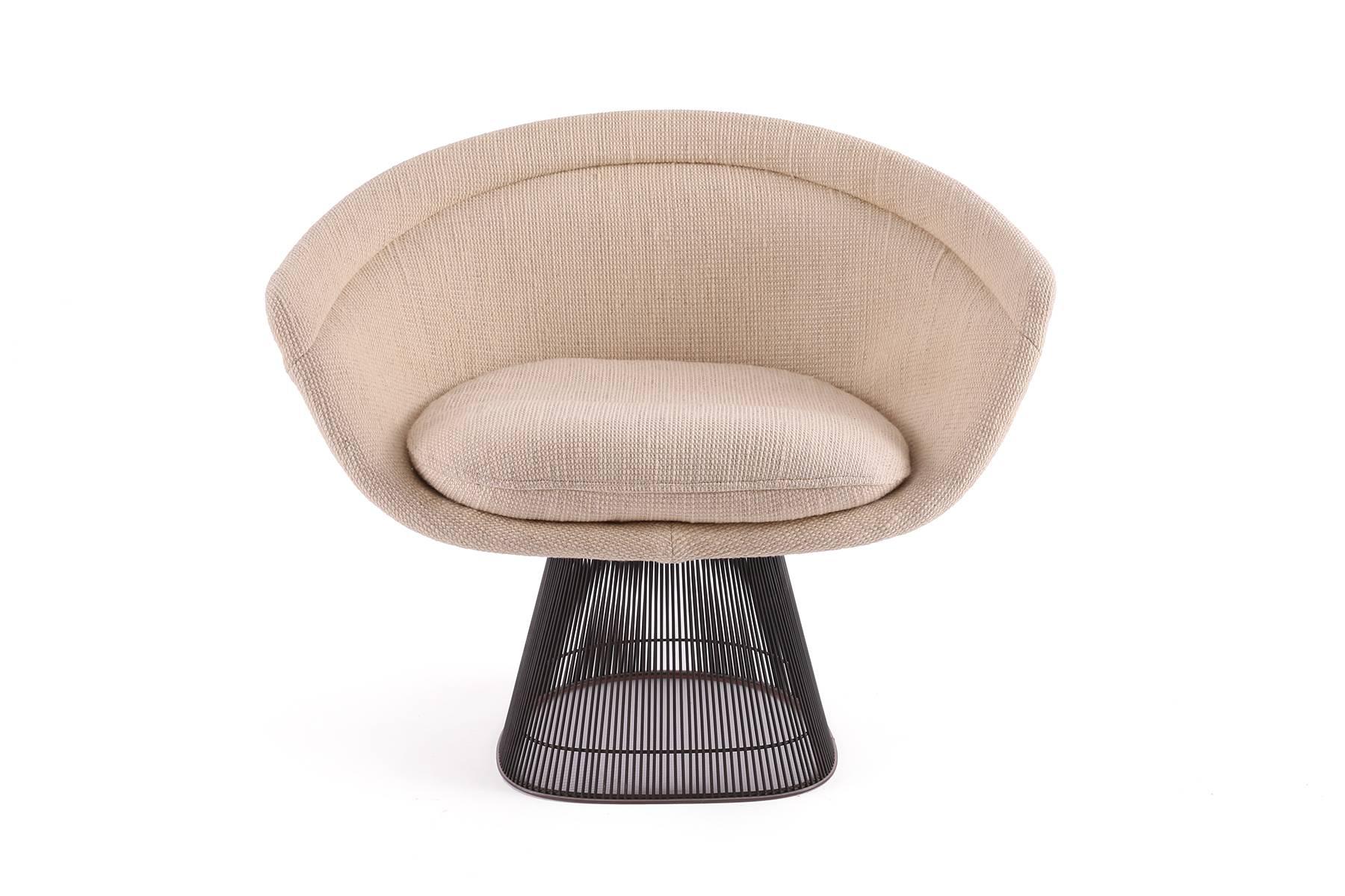 Mid-Century Modern Three Warren Platner Knoll Bronze Lounge Chairs and Ottoman