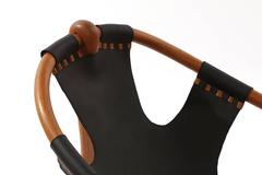 Esther Hughes Walnut and Black Leather 1970s Sling Chair