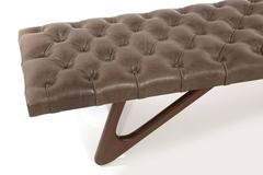 Tufted Leather and Walnut Bench