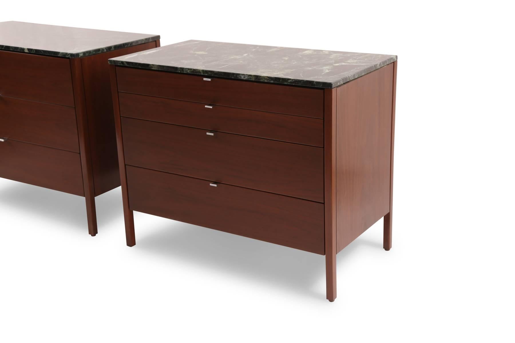 Pair of Florence Knoll Walnut and Marble Chests 2