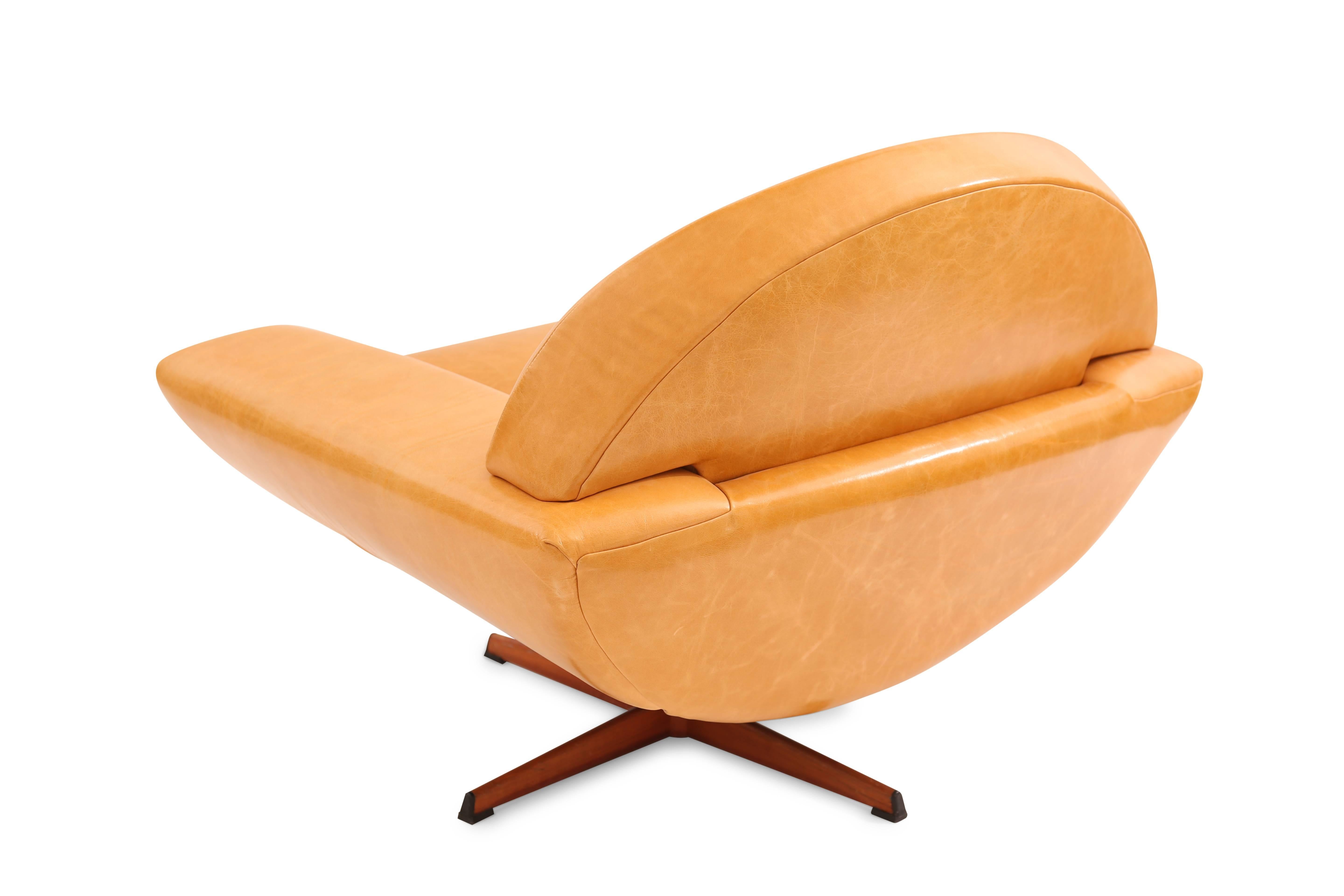 Danish Pair of Johannes Andersen Leather Capri Swivel Lounge Chairs