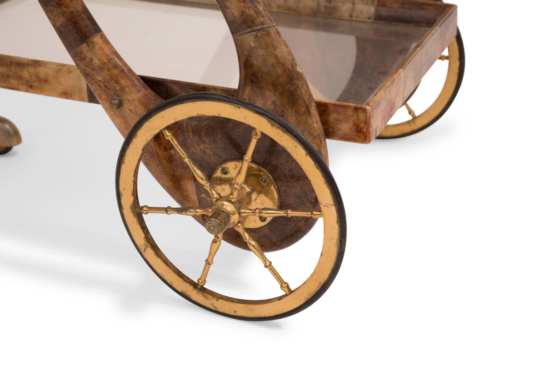 Mid-Century Modern Aldo Tura Goatskin Bar Cart