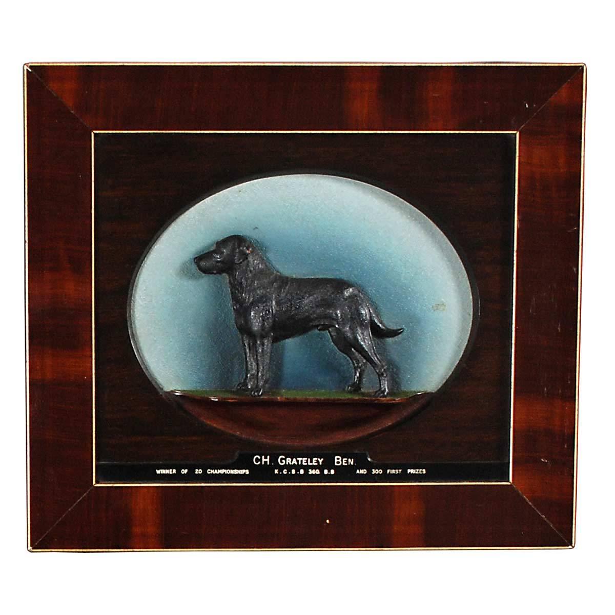 Four relief-carved plaques depicting champion sporting dogs in the original frames. Bearing the label on the reverse: 