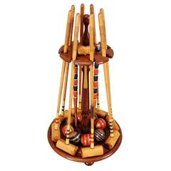 Eight Mallet Croquet Set with the Original Mahogany Stand