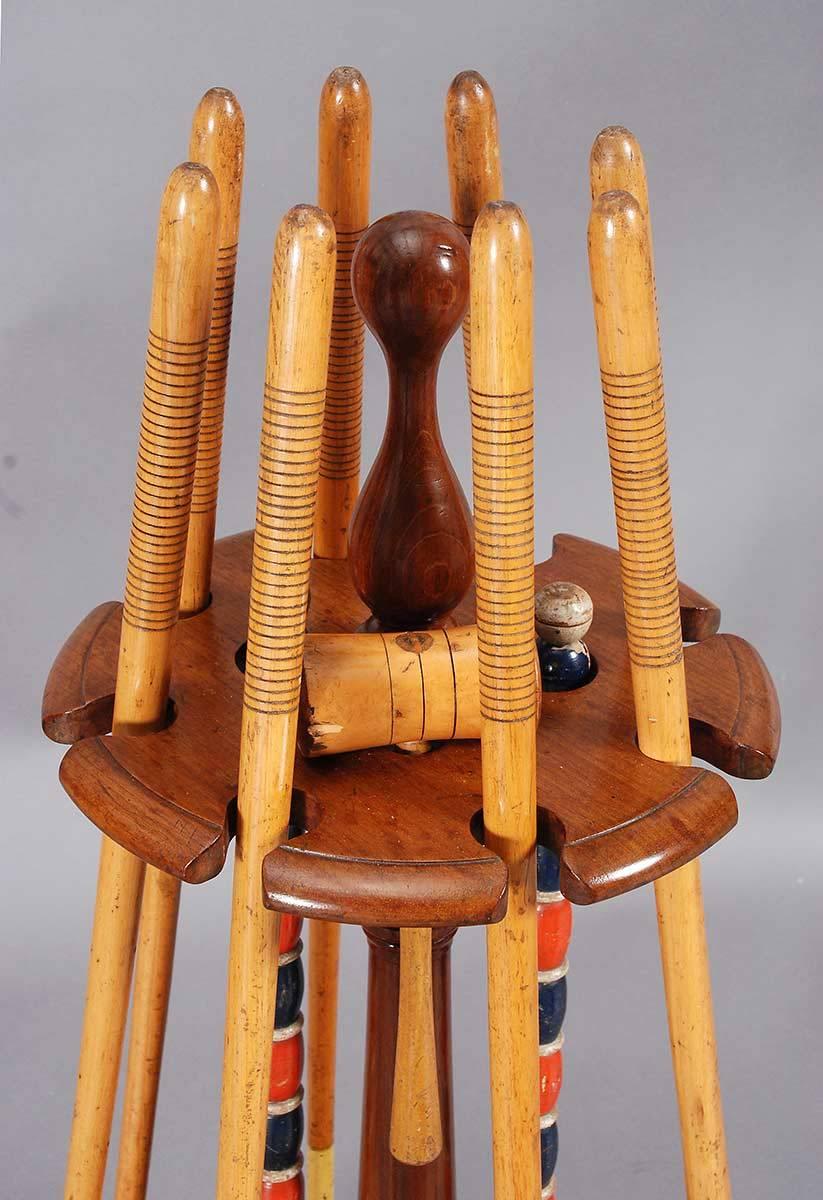 Eight Mallet Croquet Set with the Original Mahogany Stand In Good Condition For Sale In Harrodsburg, KY