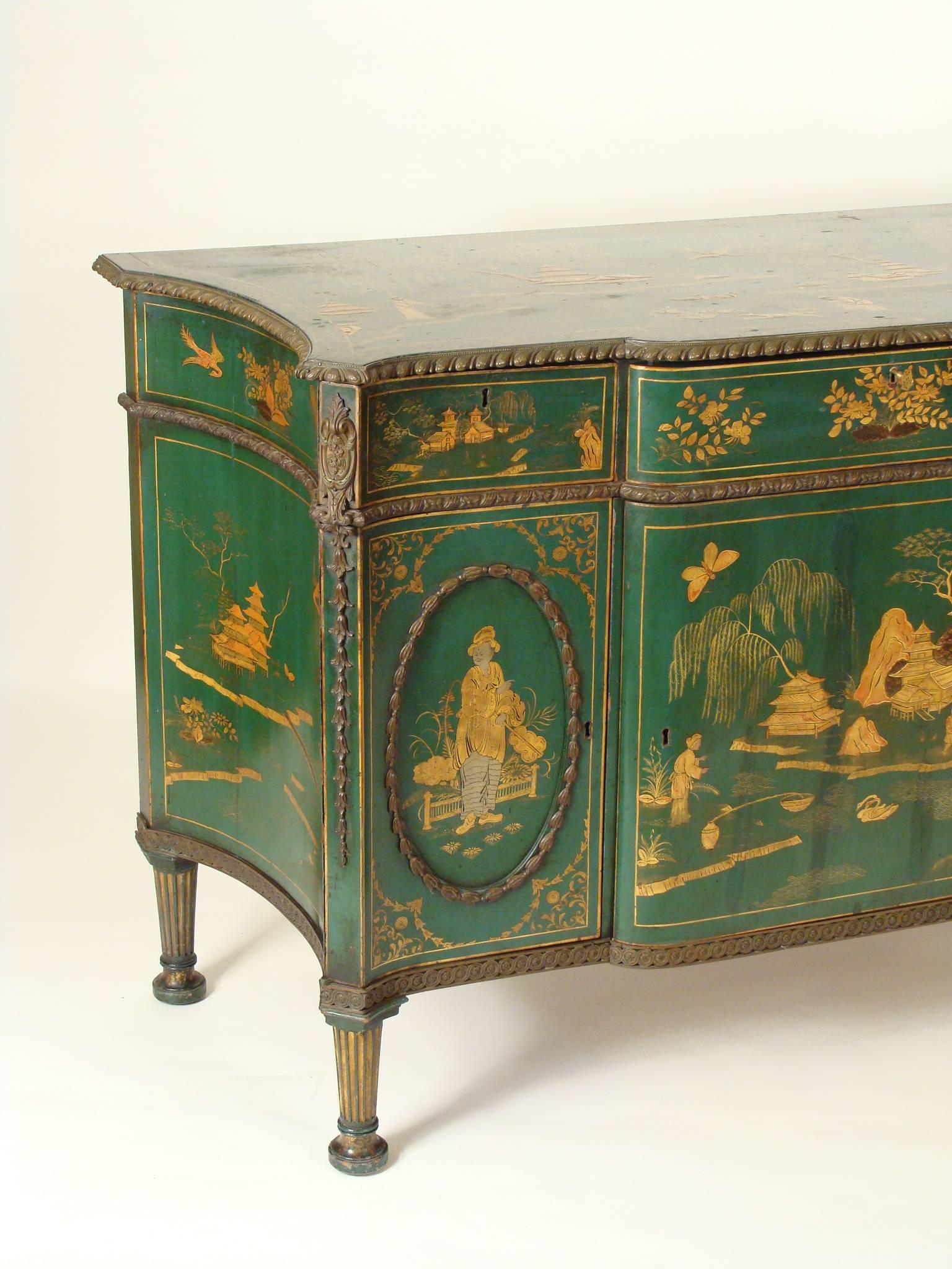 Late 19th Century Green Chinoiserie Decorated George III Cabinet