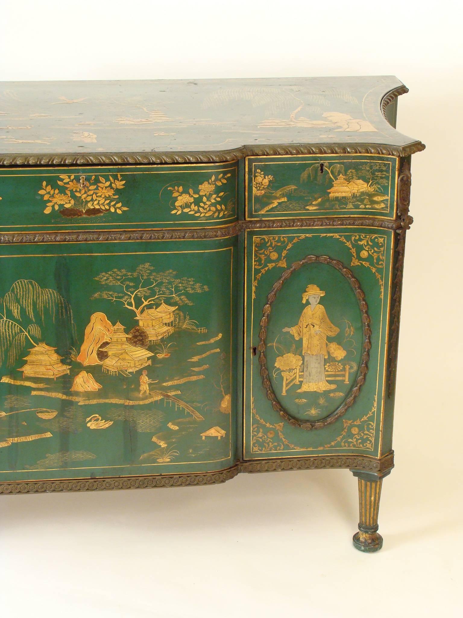 Green Chinoiserie Decorated George III Cabinet 1