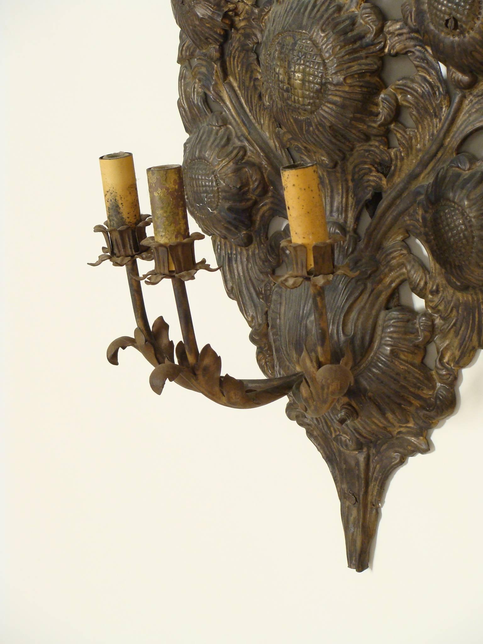 Brass Repousse Wall Sconces 1
