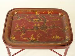 Chinoiserie Decorated Tole Tray on Stand