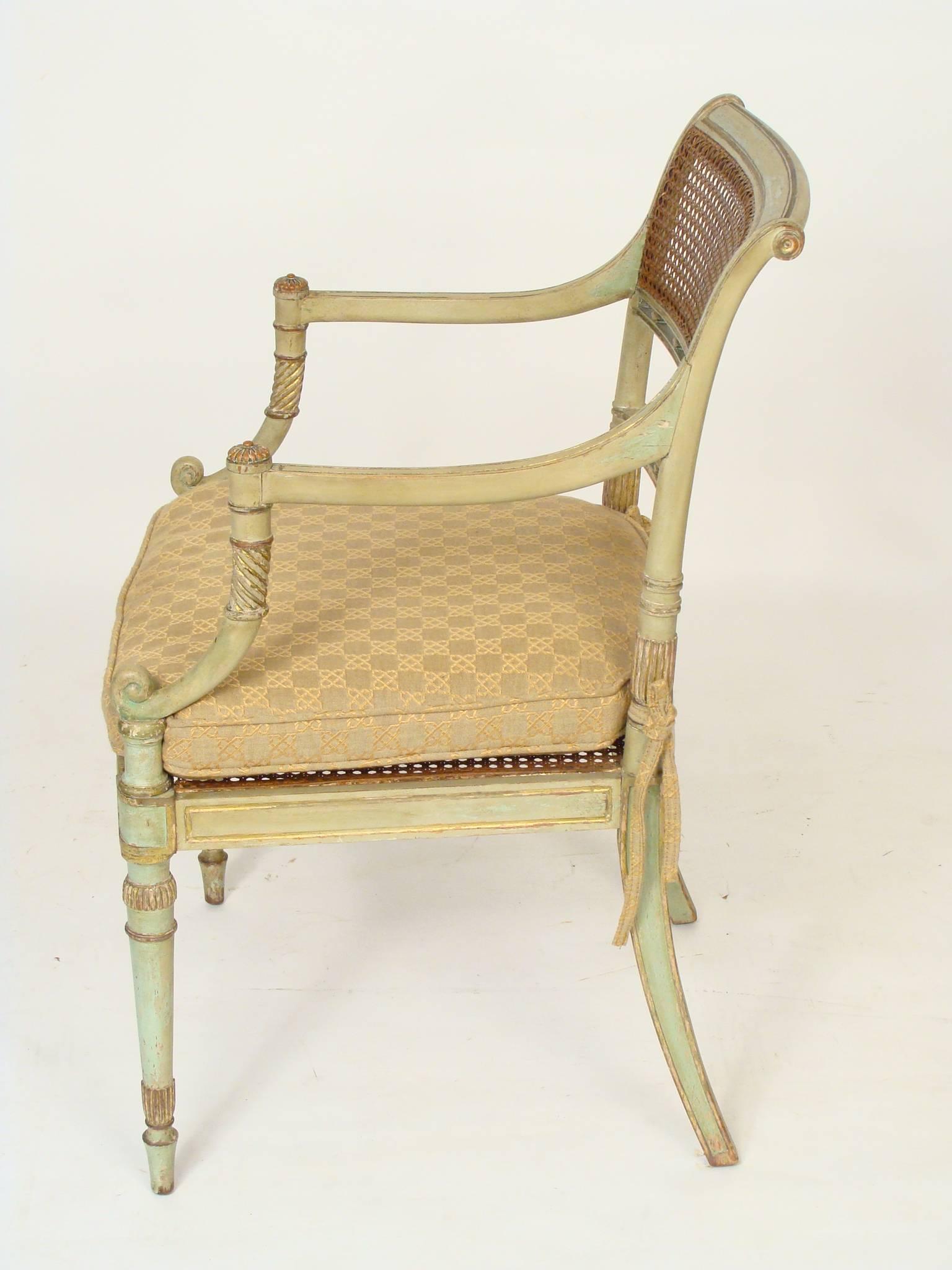 Regency Revival Pair of Painted English Regency Style Armchairs