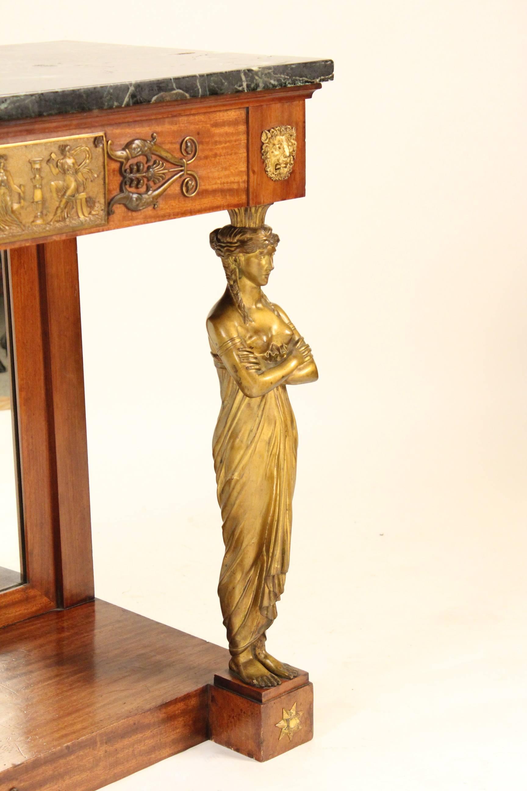 Early 20th Century Empire Style Bronze-Mounted Console Table