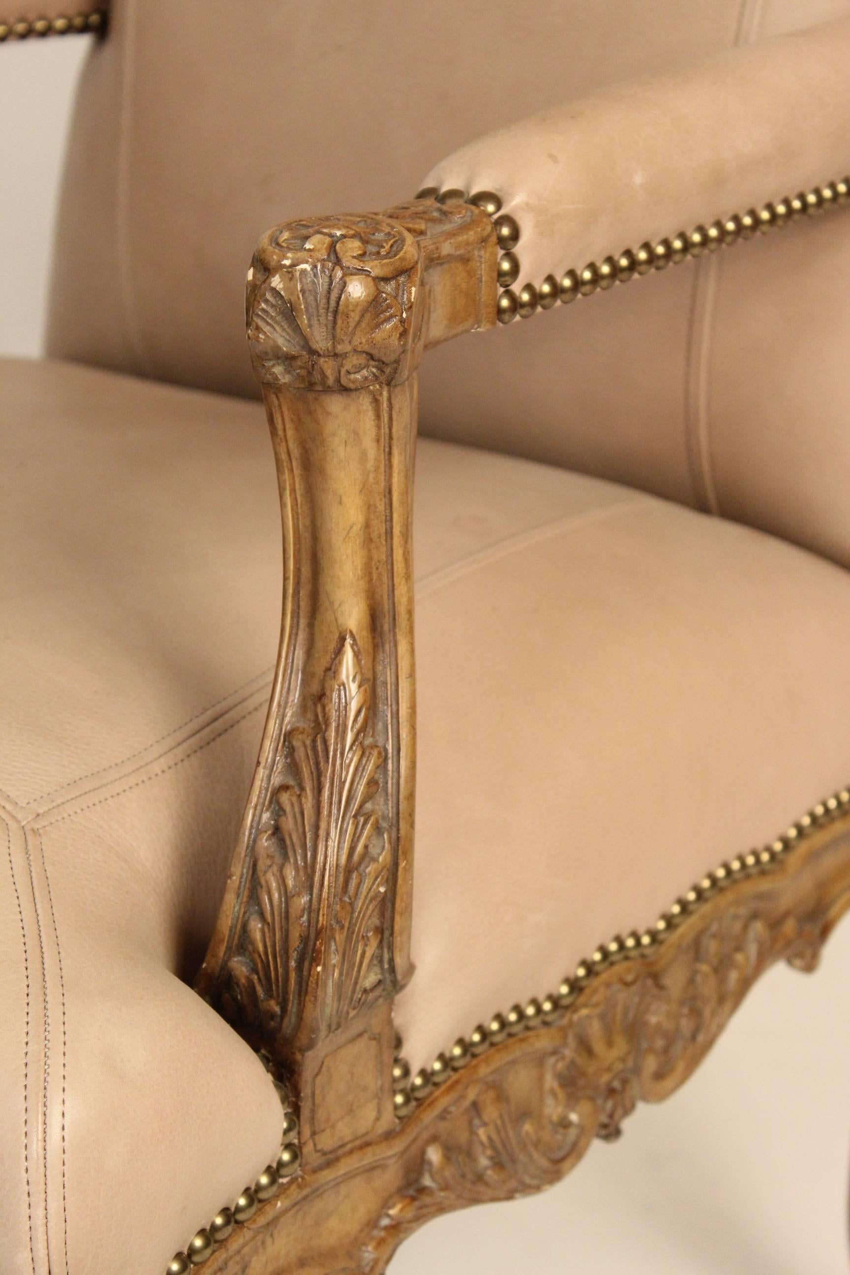 Brass Pair of Louis XV Style Armchairs