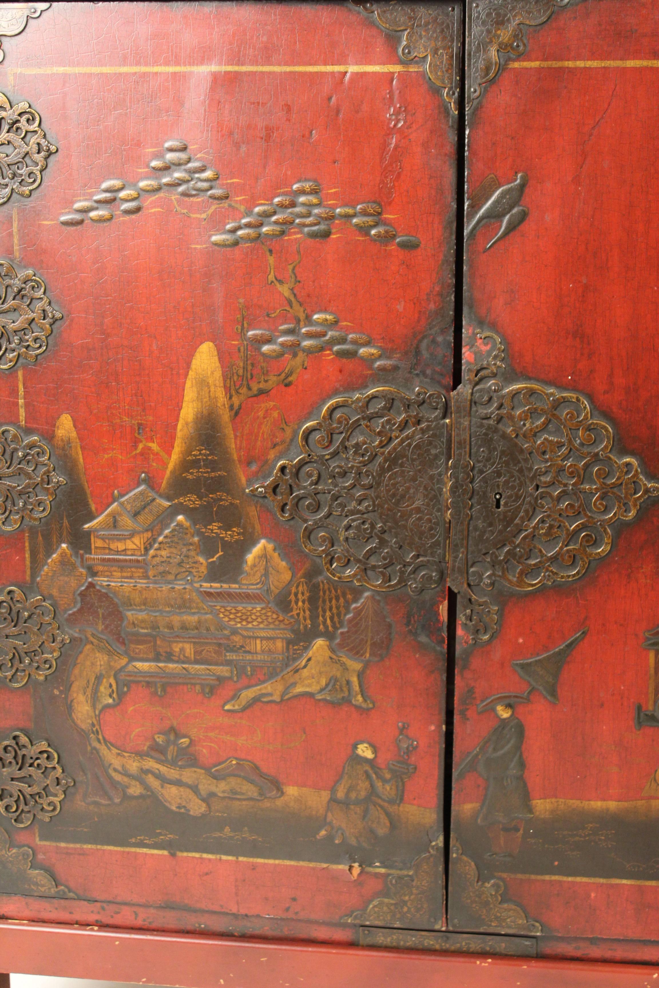 Brass Antique Chinoiserie Two-Door Cabinet