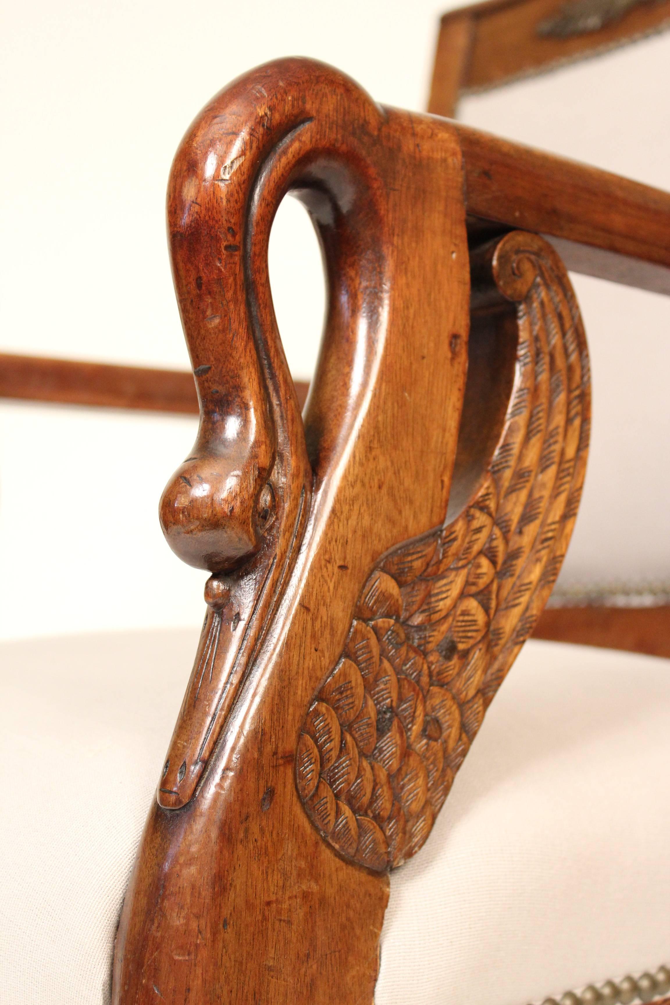 Early 20th Century Pair of Empire Style Swan Carved Armchairs