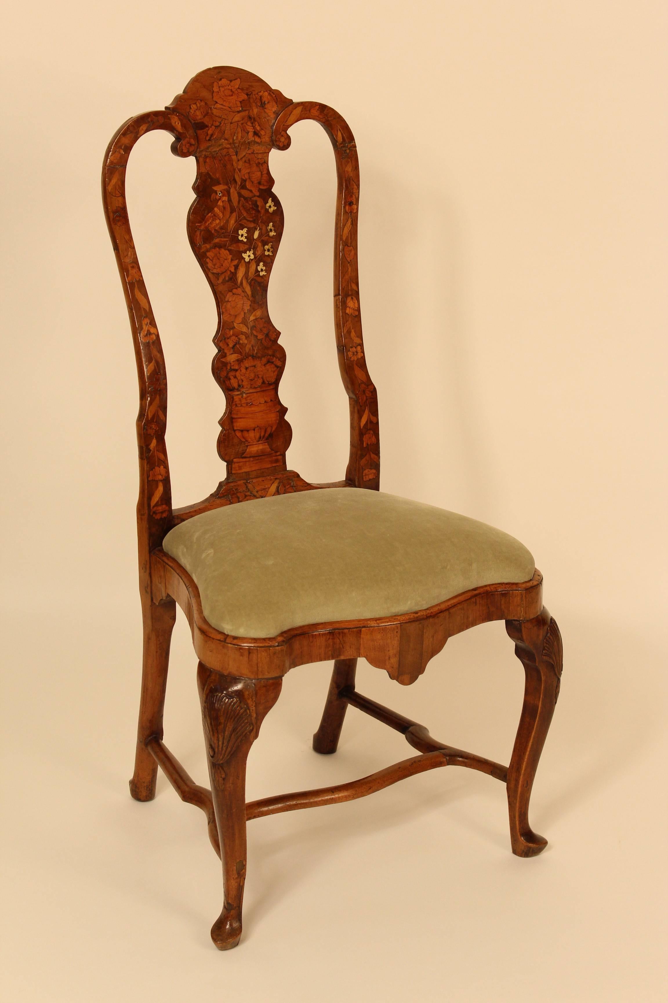 Queen Anne Pair of Dutch Marquetry Side Chairs