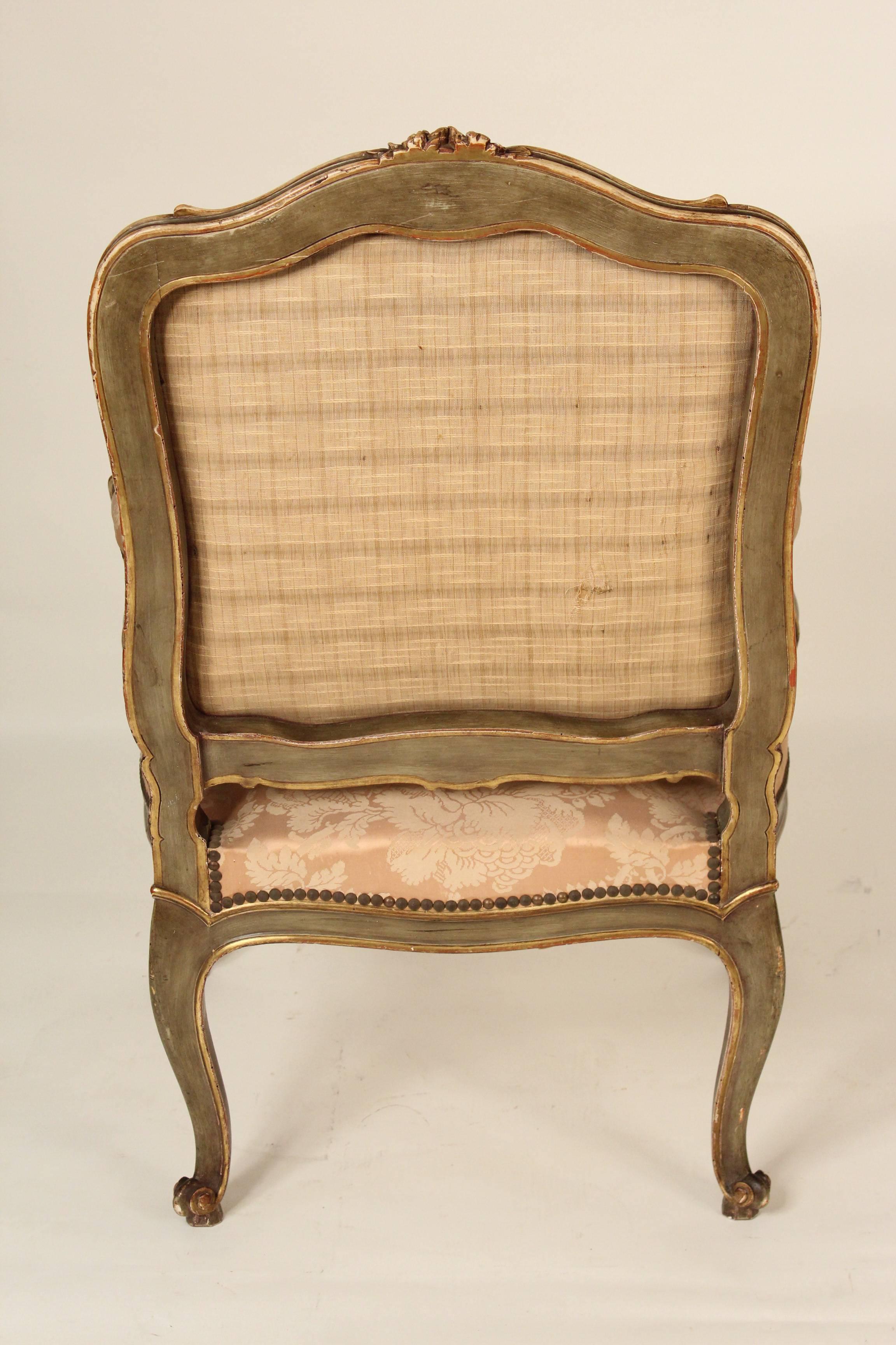 French Louis XV Style Partial Gilt Armchair