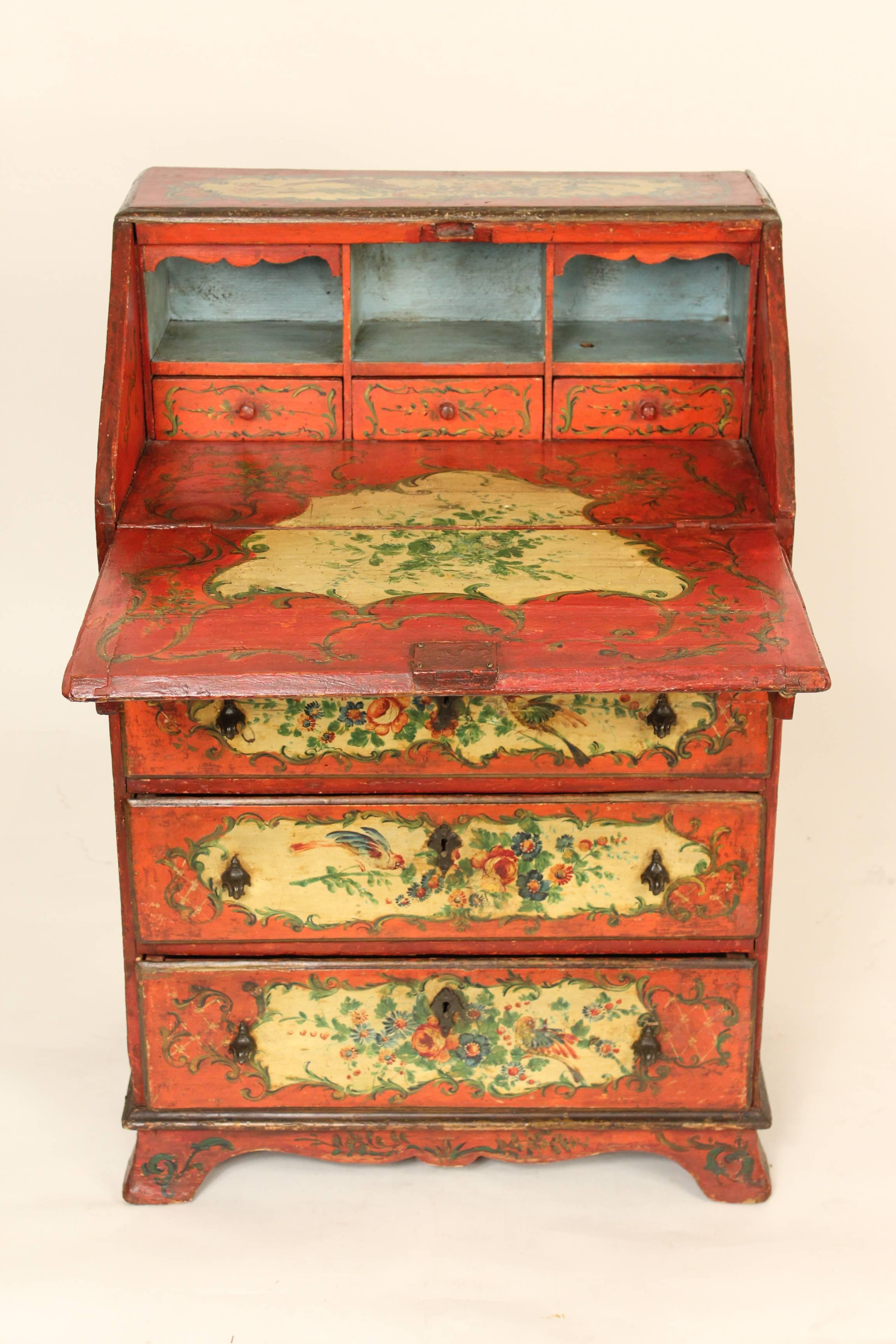 Continental (probably Italian) painted slant top desk, late 19th century. Paint appears to be original.