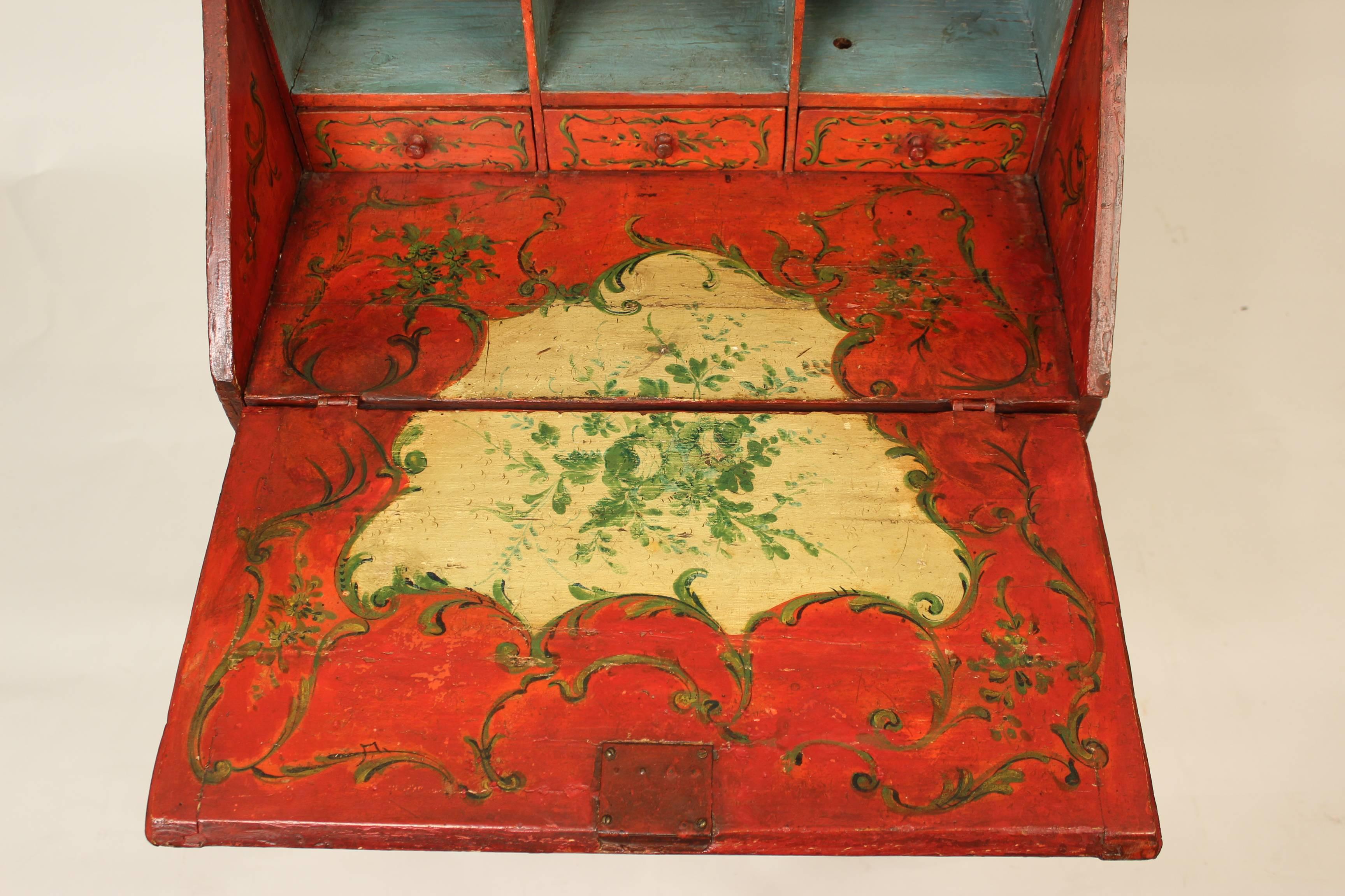 19th Century Continental Painted Slant Top Desk