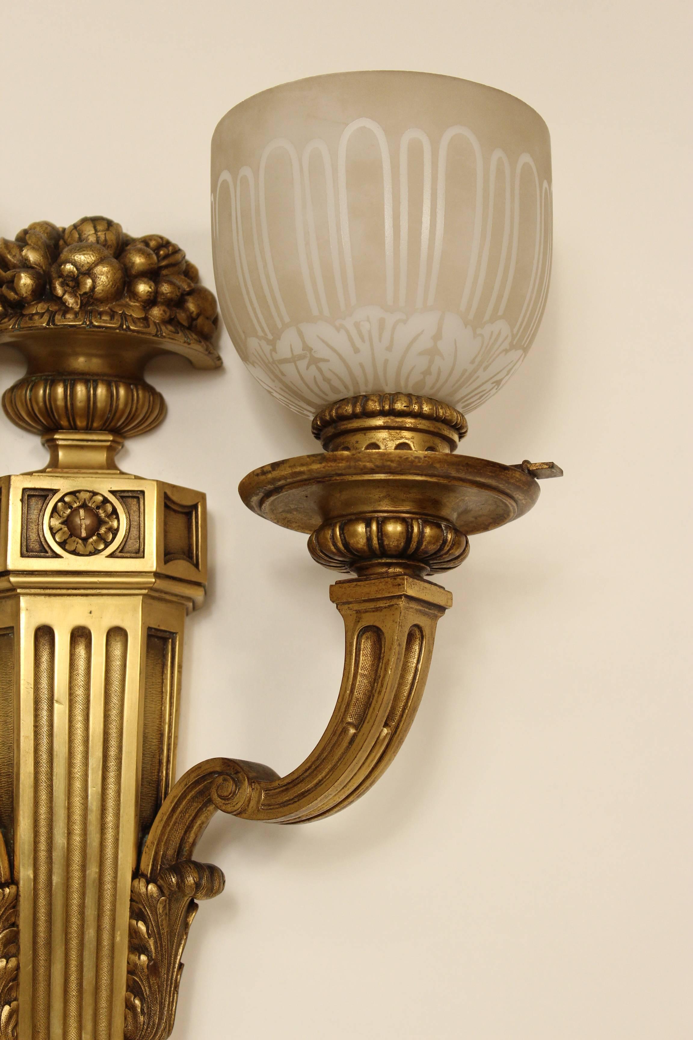 European Pair of Louis XIV Style Gilt Bronze Wall Sconces