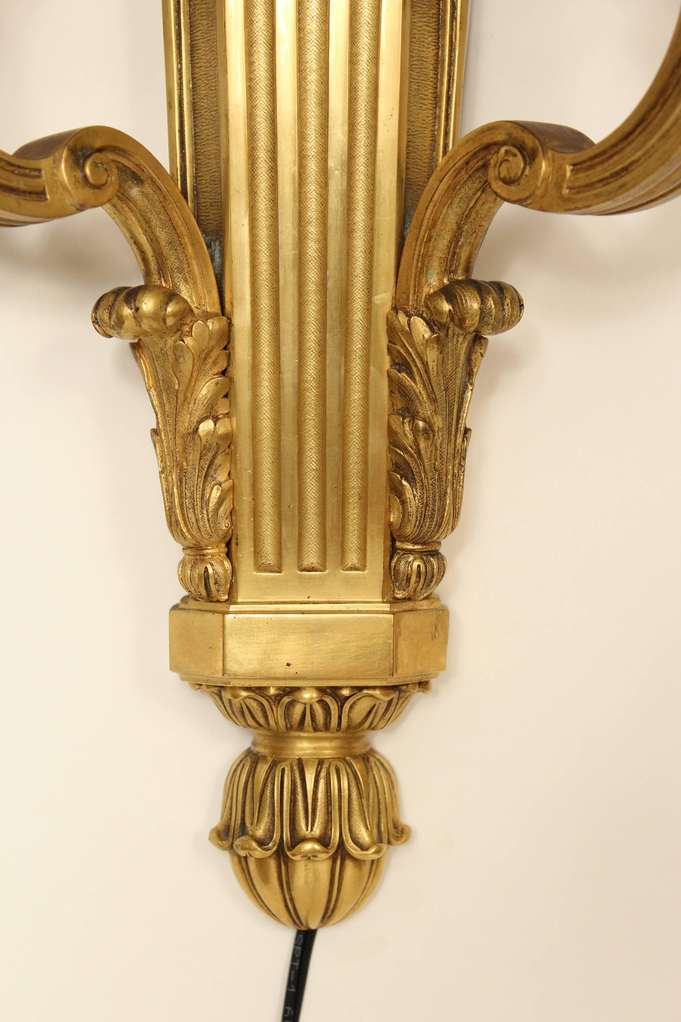 Pair of Louis XIV Style Gilt Bronze Wall Sconces In Good Condition In Laguna Beach, CA
