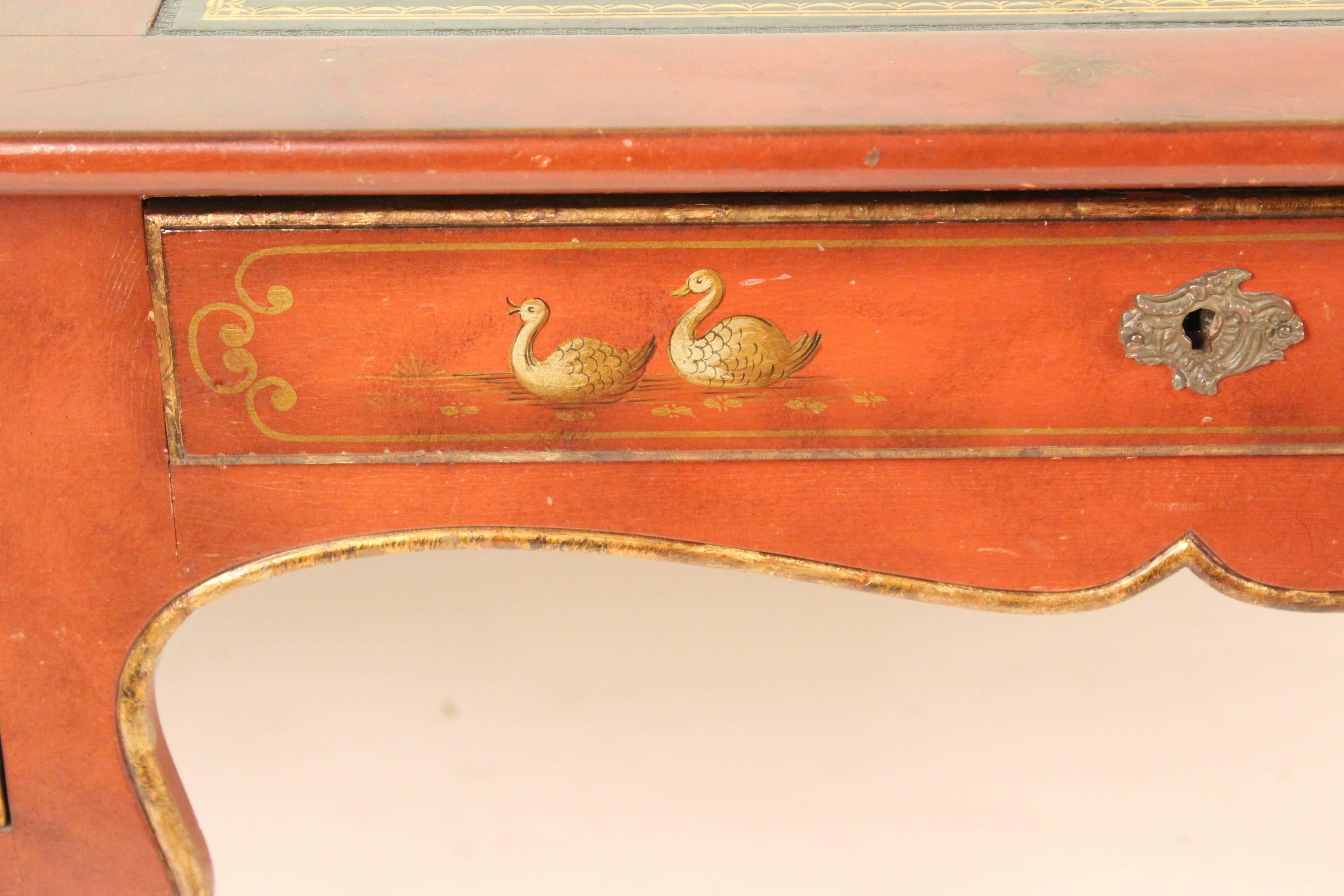 Baker Louis XV Style Red Chinoiserie Decorated Desk 2