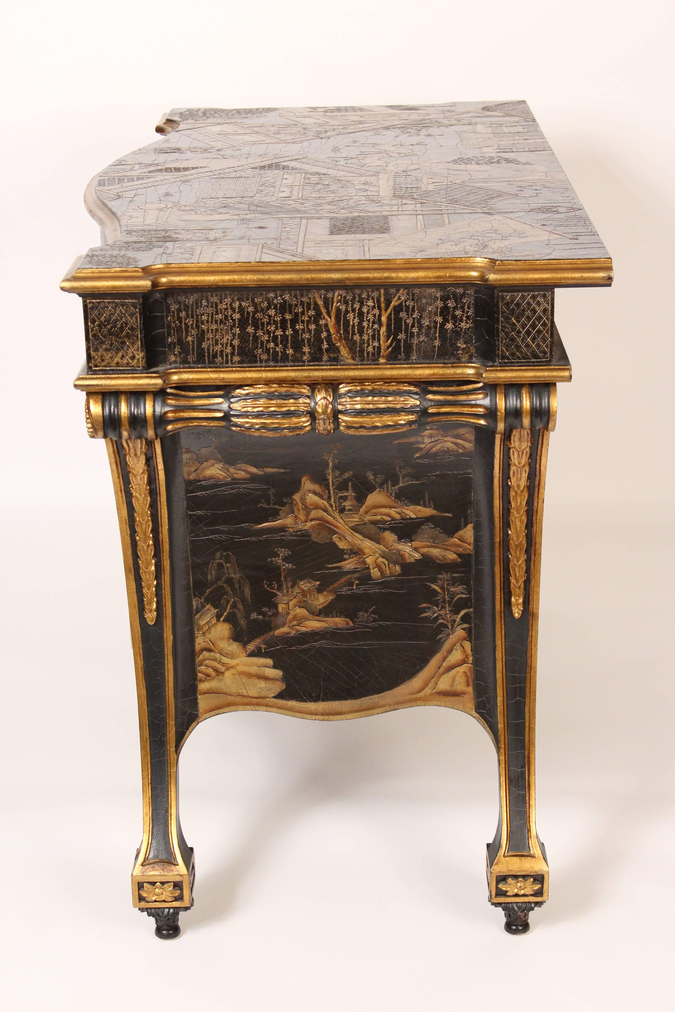 Georgian style chinoiserie decorated commode, made by Baker as part of the Stately Homes collection, circa 1980s.