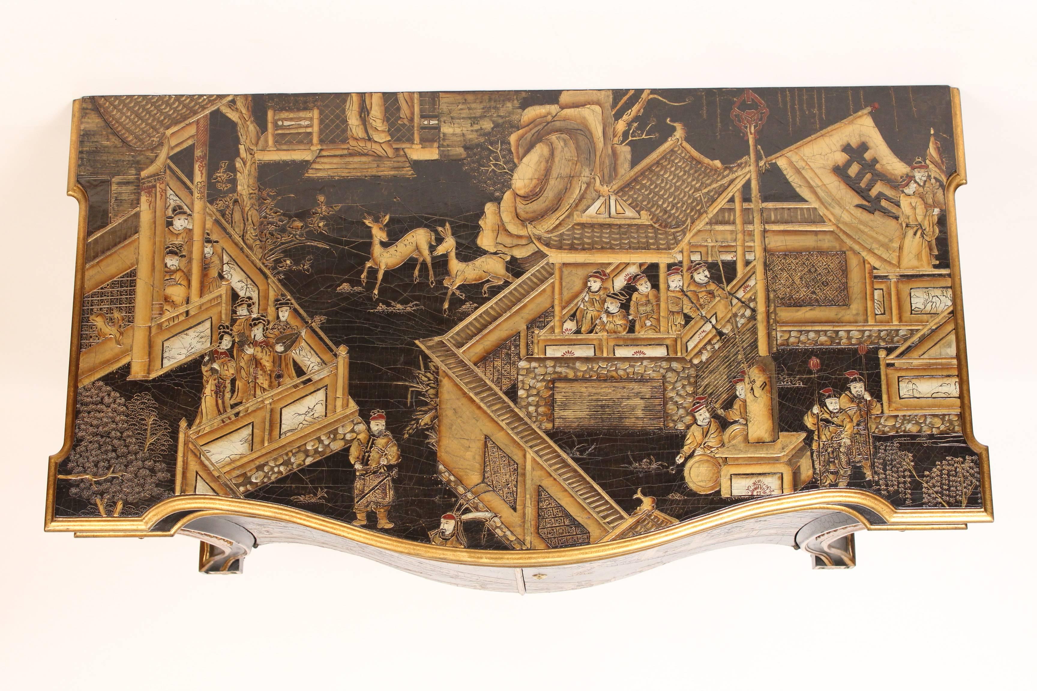 American Georgian Style Chinoiserie Decorated Commode, Made by Baker