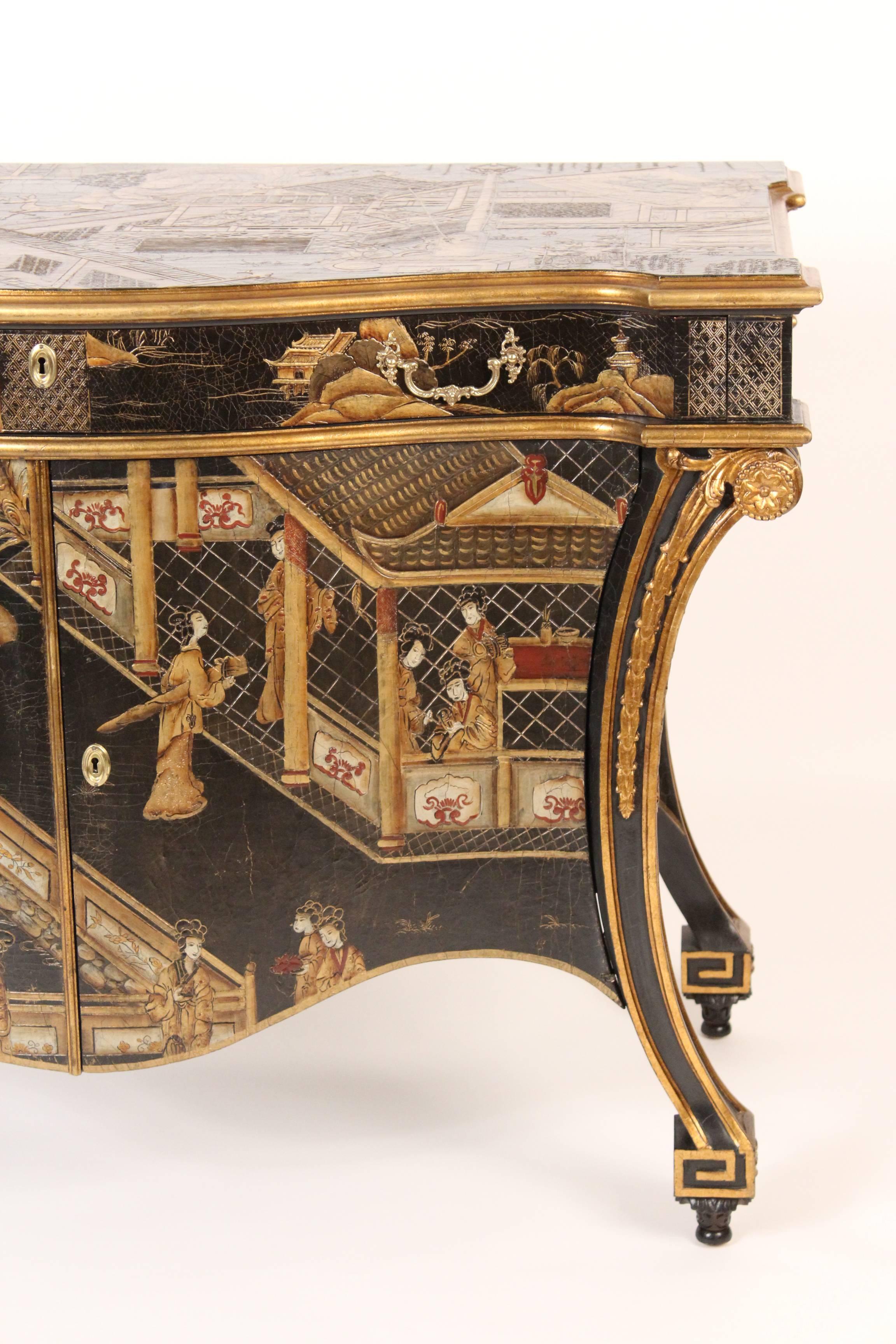 Georgian Style Chinoiserie Decorated Commode, Made by Baker In Excellent Condition In Laguna Beach, CA