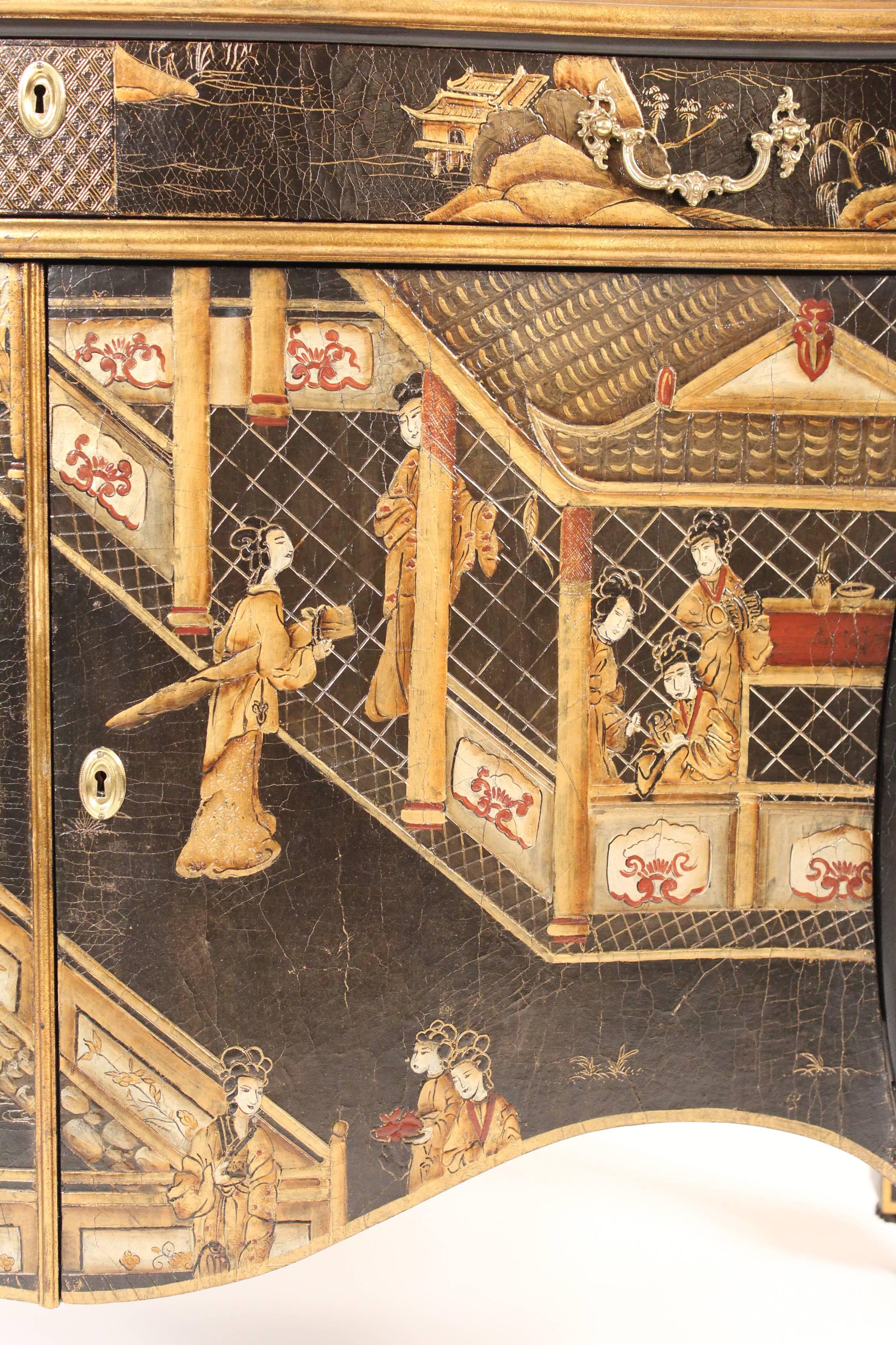 Late 20th Century Georgian Style Chinoiserie Decorated Commode, Made by Baker