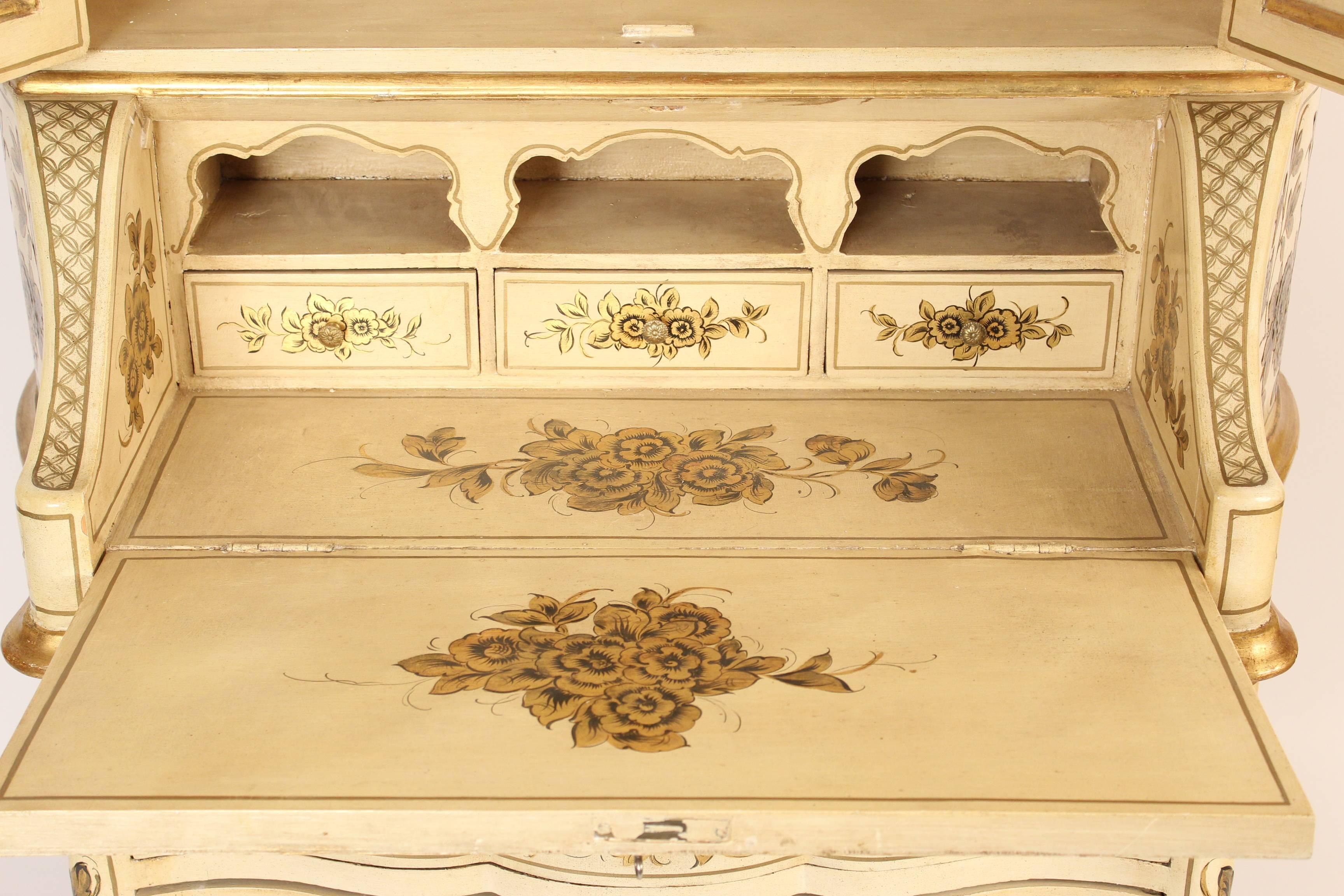 Late 20th Century Venetian Painted and Gilt Decorated Secretary