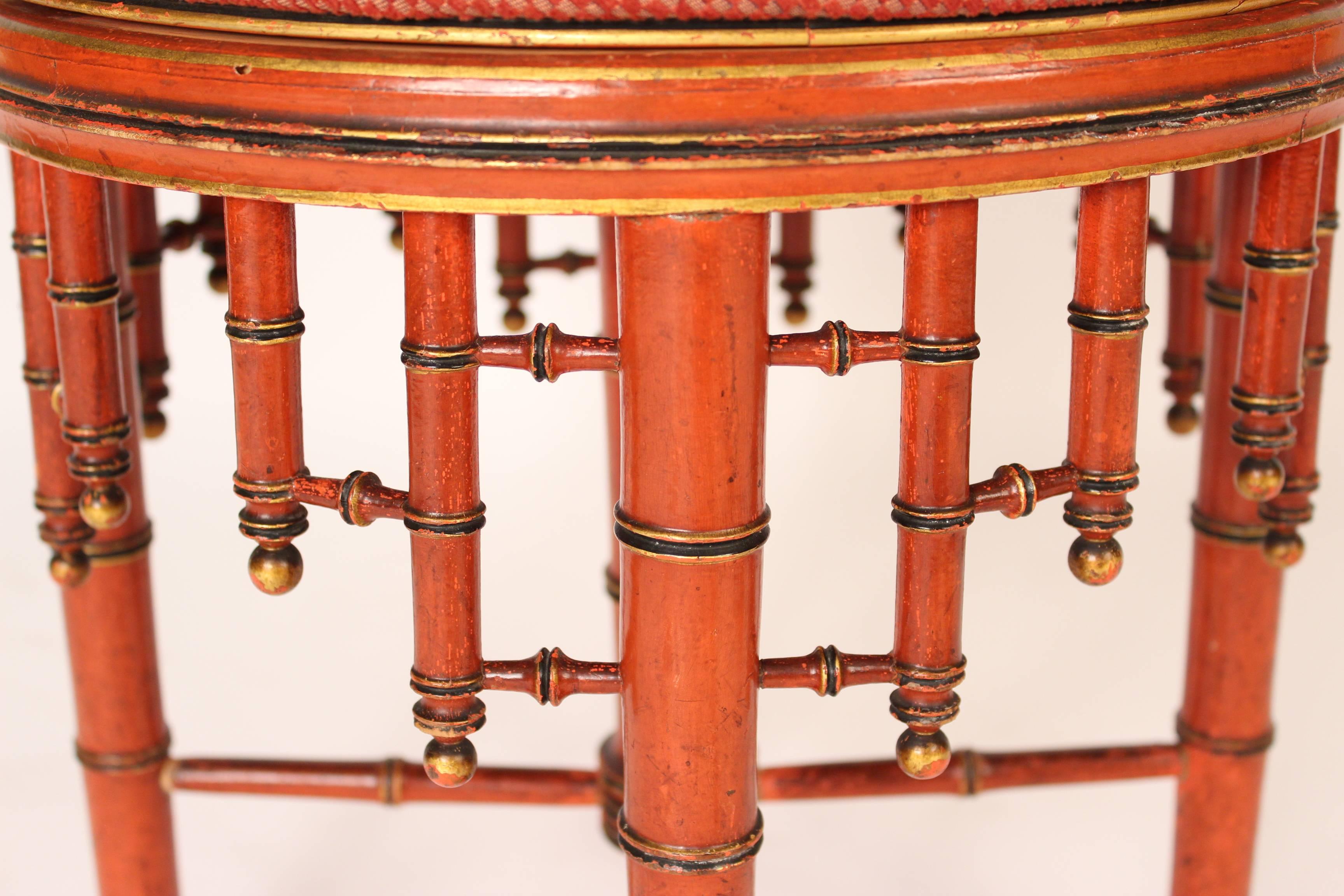 Faux Bamboo Painted Stool In Good Condition In Laguna Beach, CA