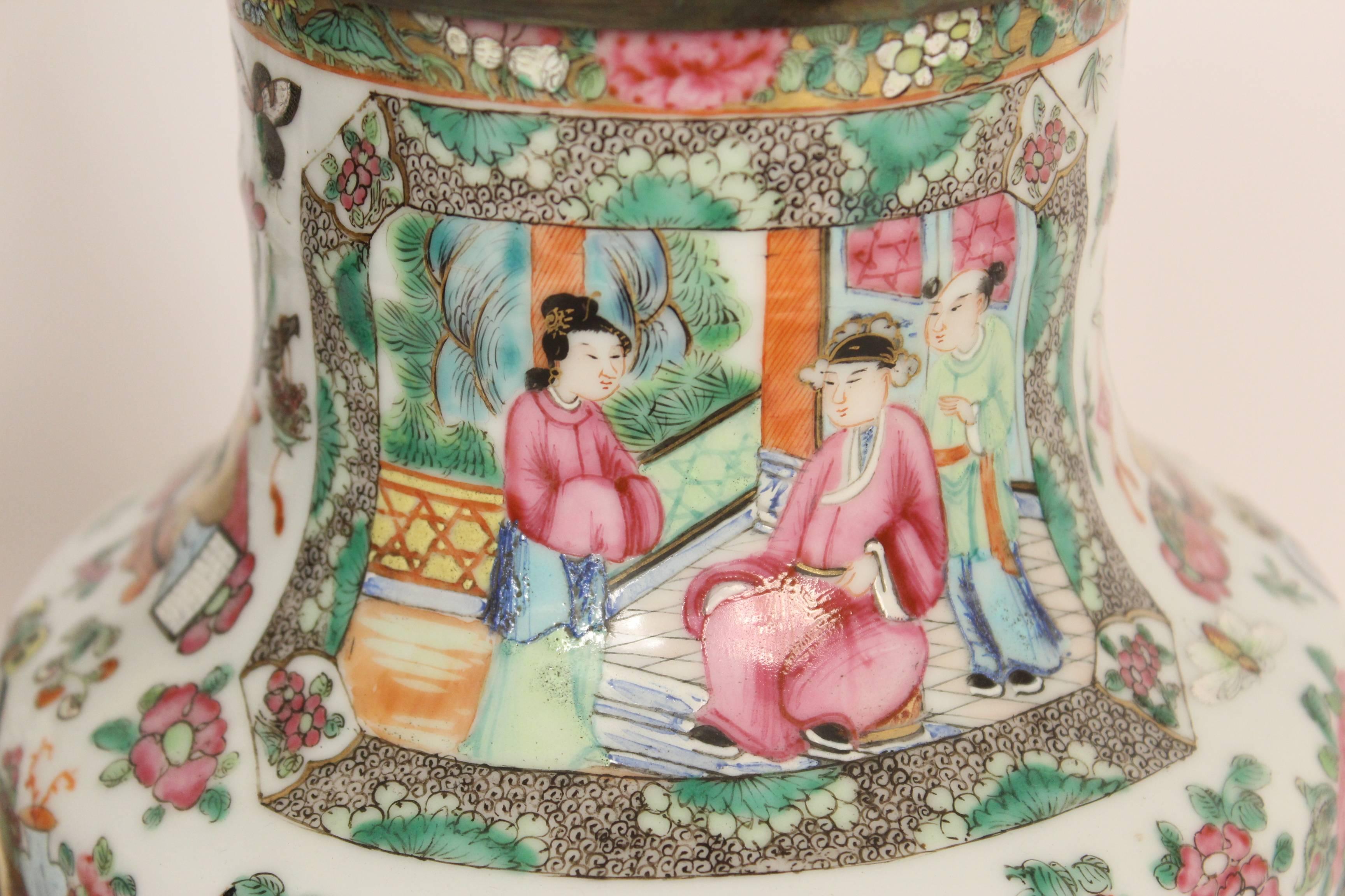Ormolu Pair of Gilt Bronze Mounted Famille Rose Vases