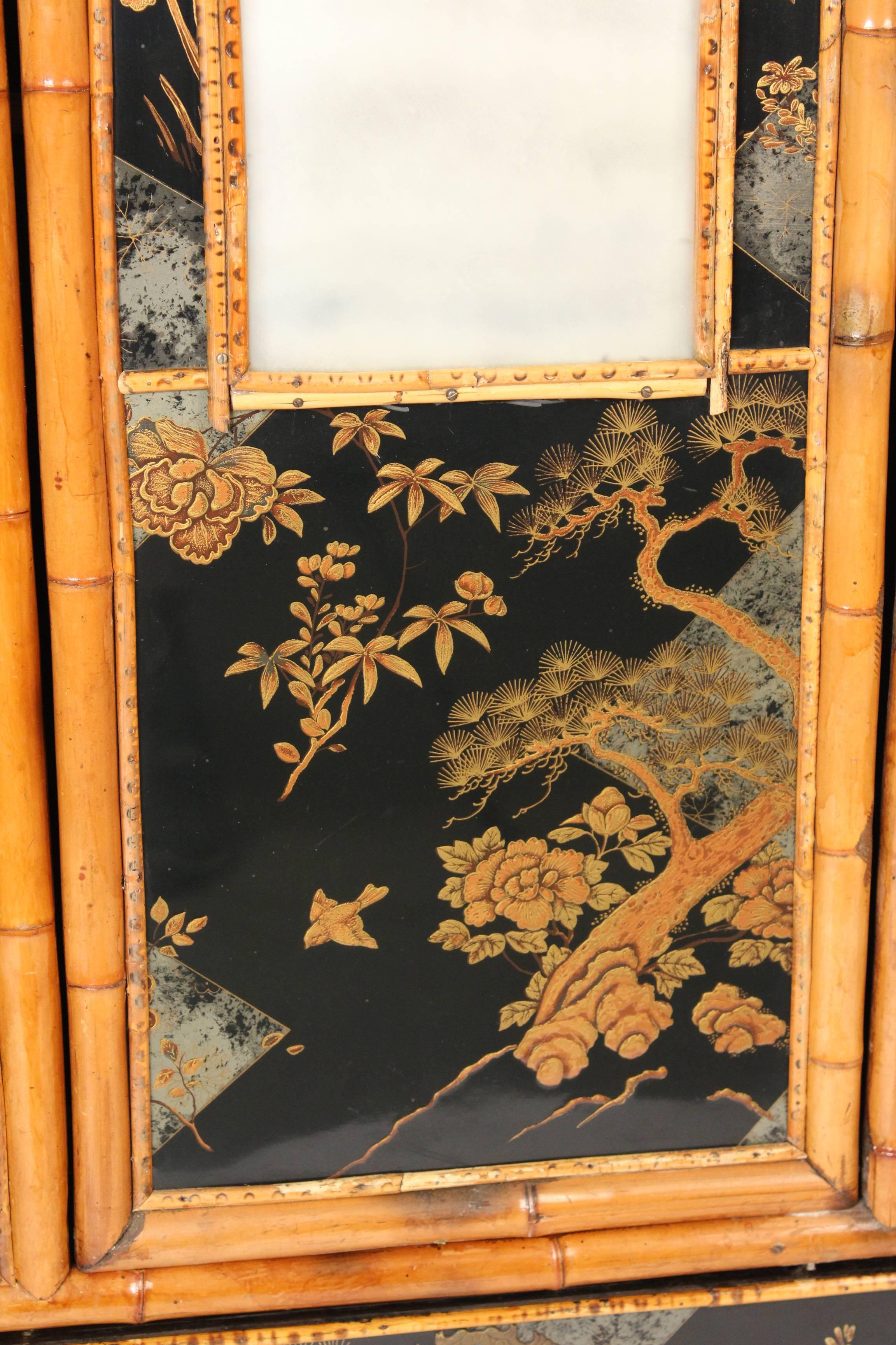 Mid-20th Century Bamboo and Chinoiserie Decorated Armoire