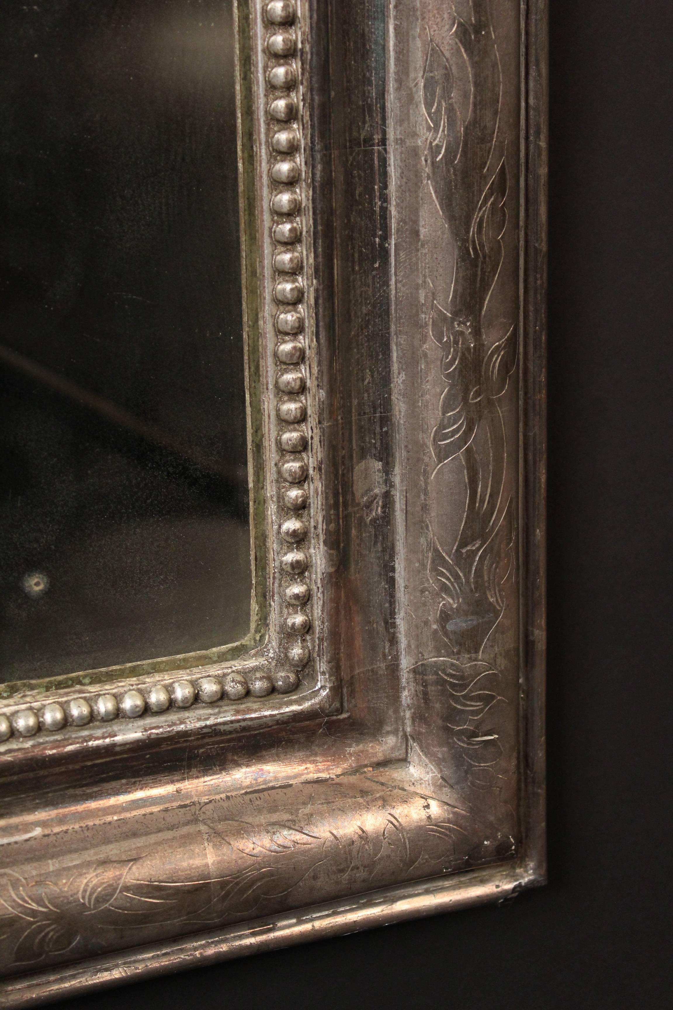 Gesso Napoleon III Silver Leafed Mirror