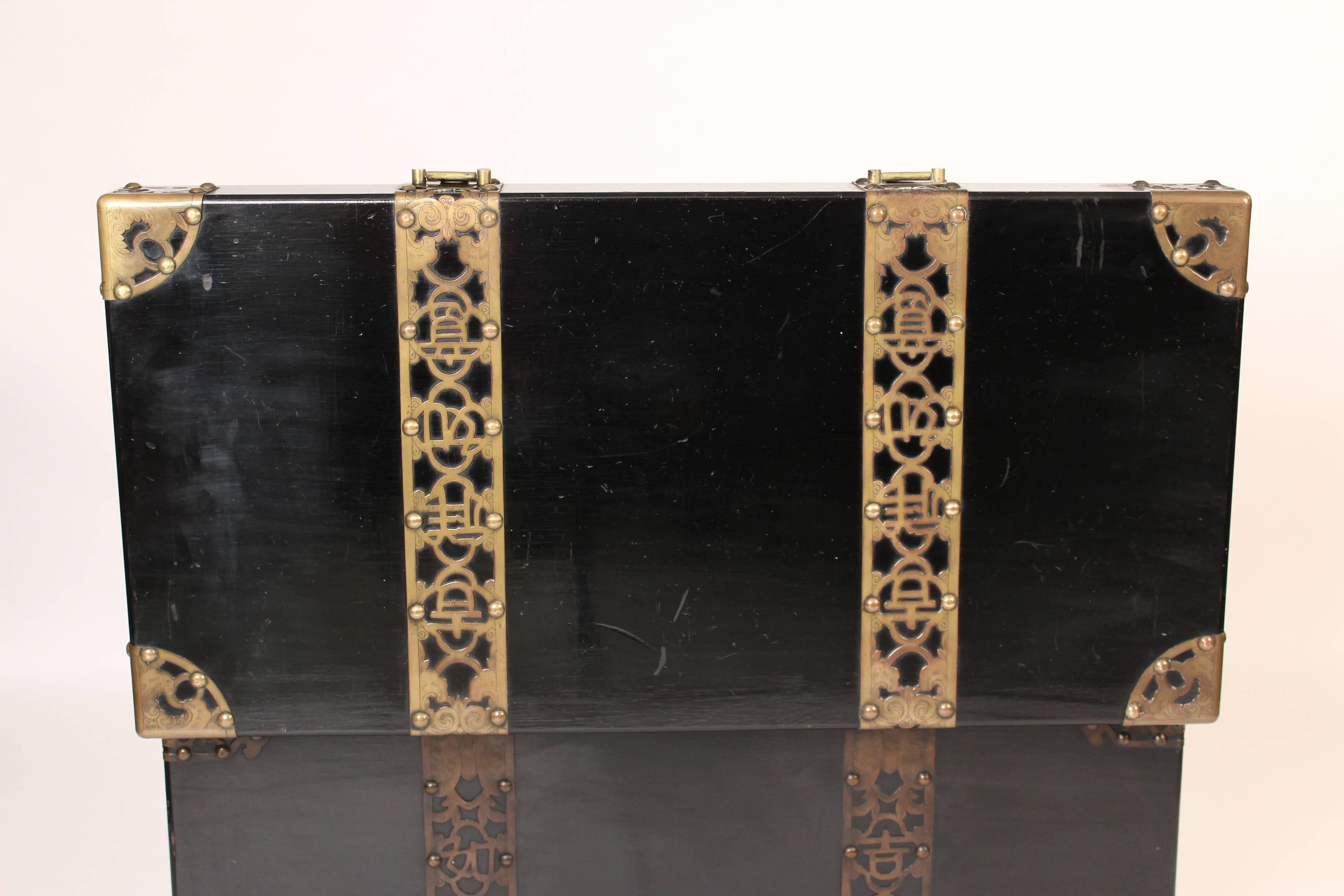 Unknown Chinese Style Black Lacquer Trunk with Brass Mounts