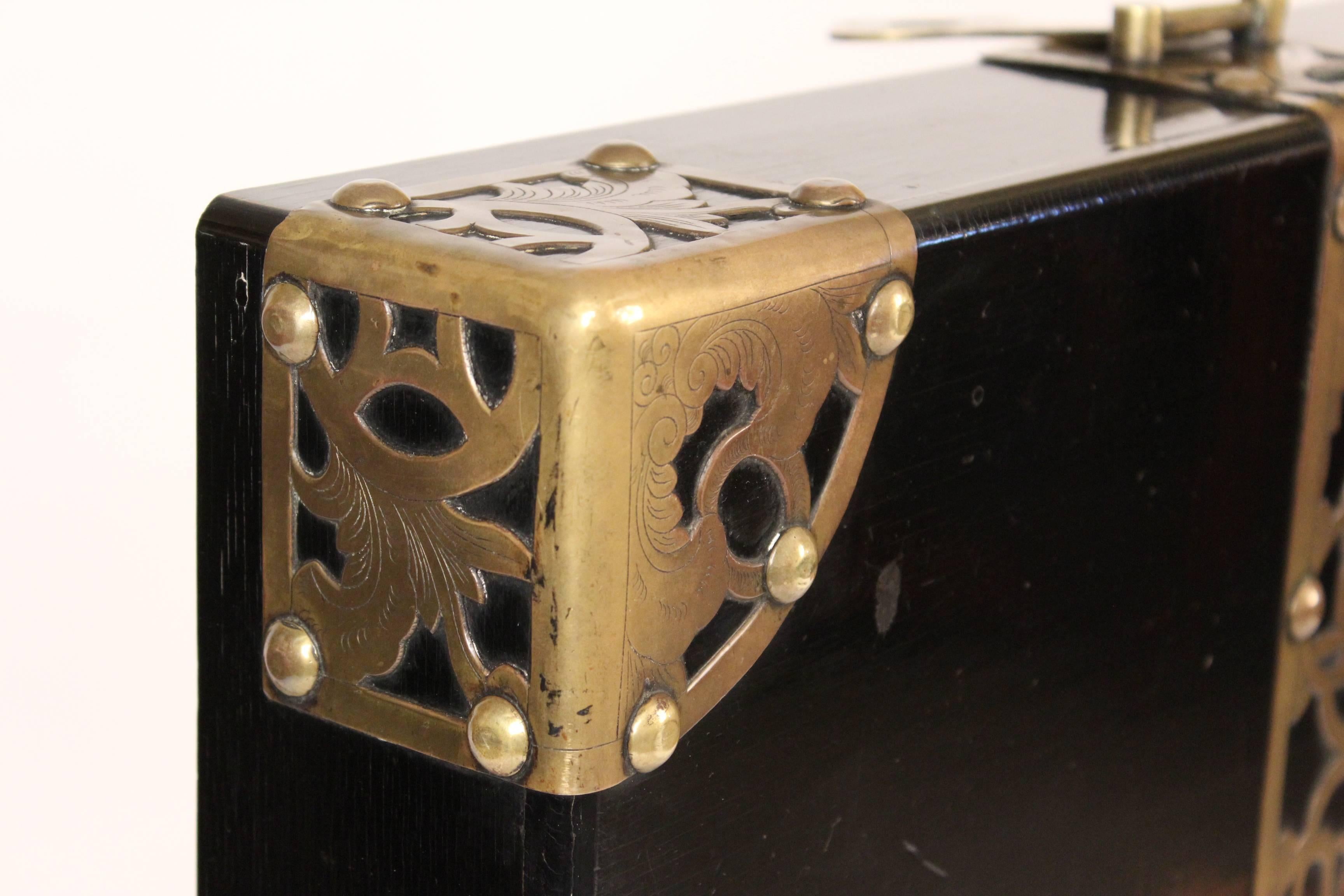 Chinese Style Black Lacquer Trunk with Brass Mounts 2