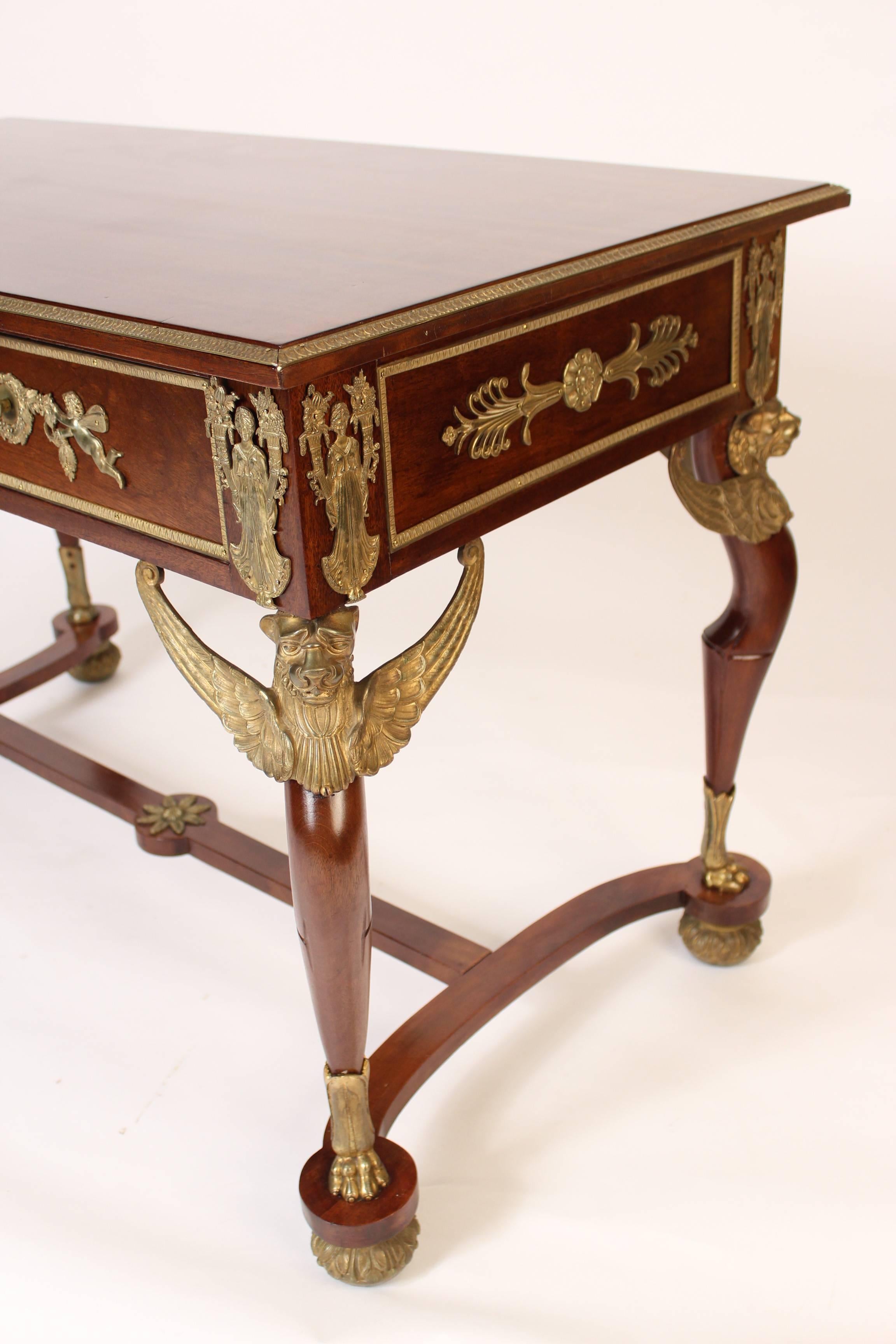 Antique Empire Style Gilt Bronze Mounted Desk In Good Condition For Sale In Laguna Beach, CA