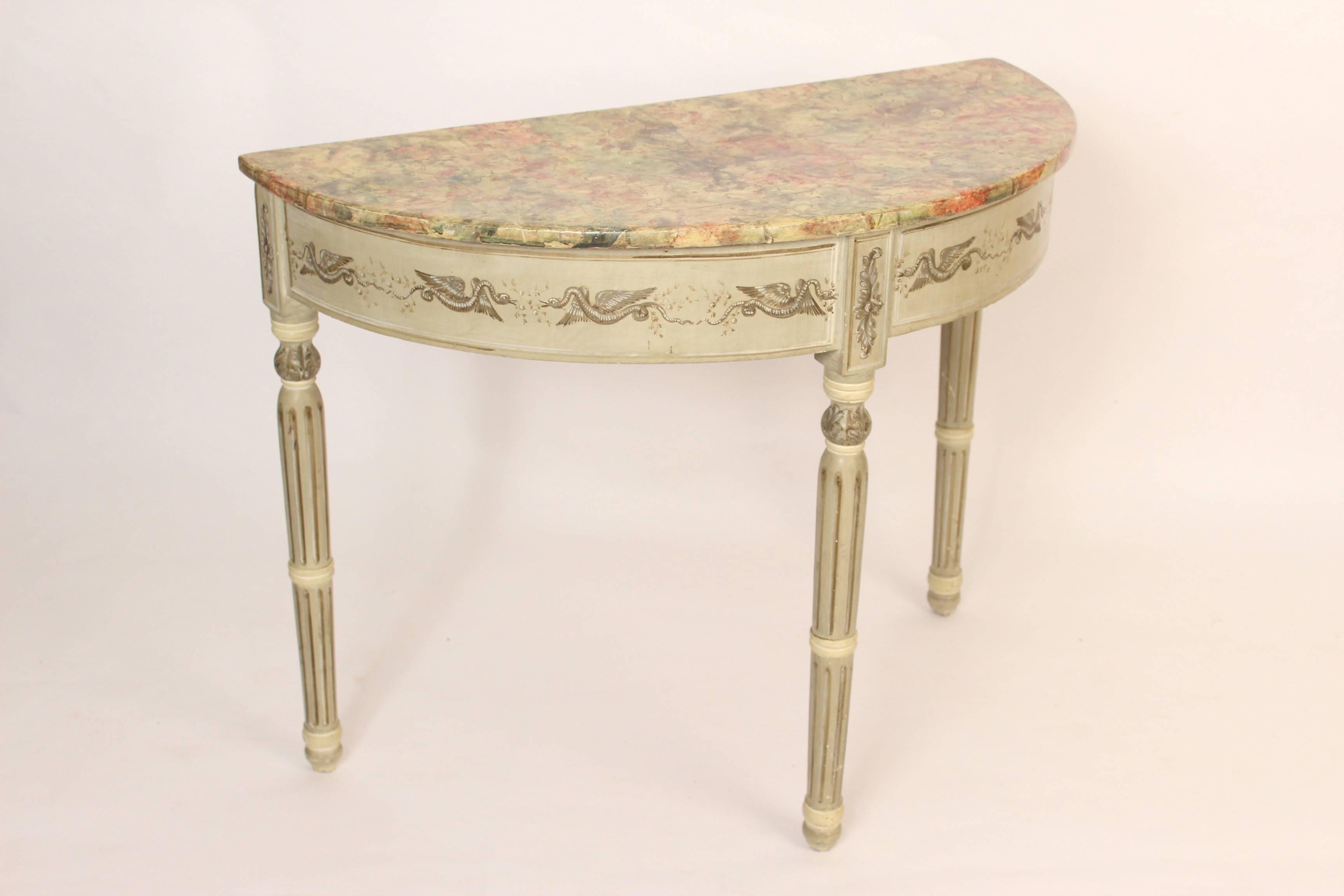 Louis Philippe painted demilune console table with a faux marble top, circa 1840. The paint is 20th century.