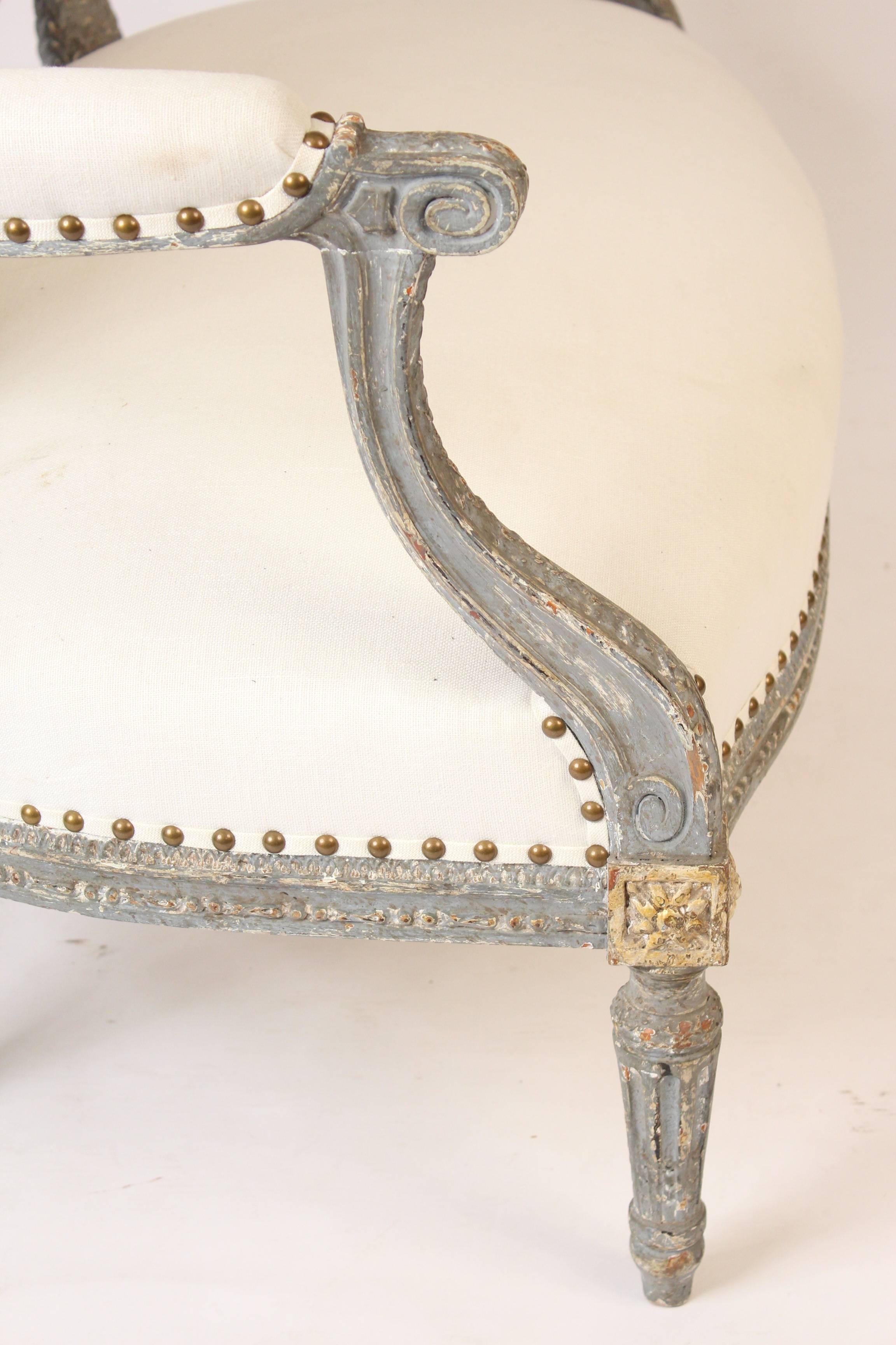 European Louis XVI Style Painted and Partial Gilt Settee