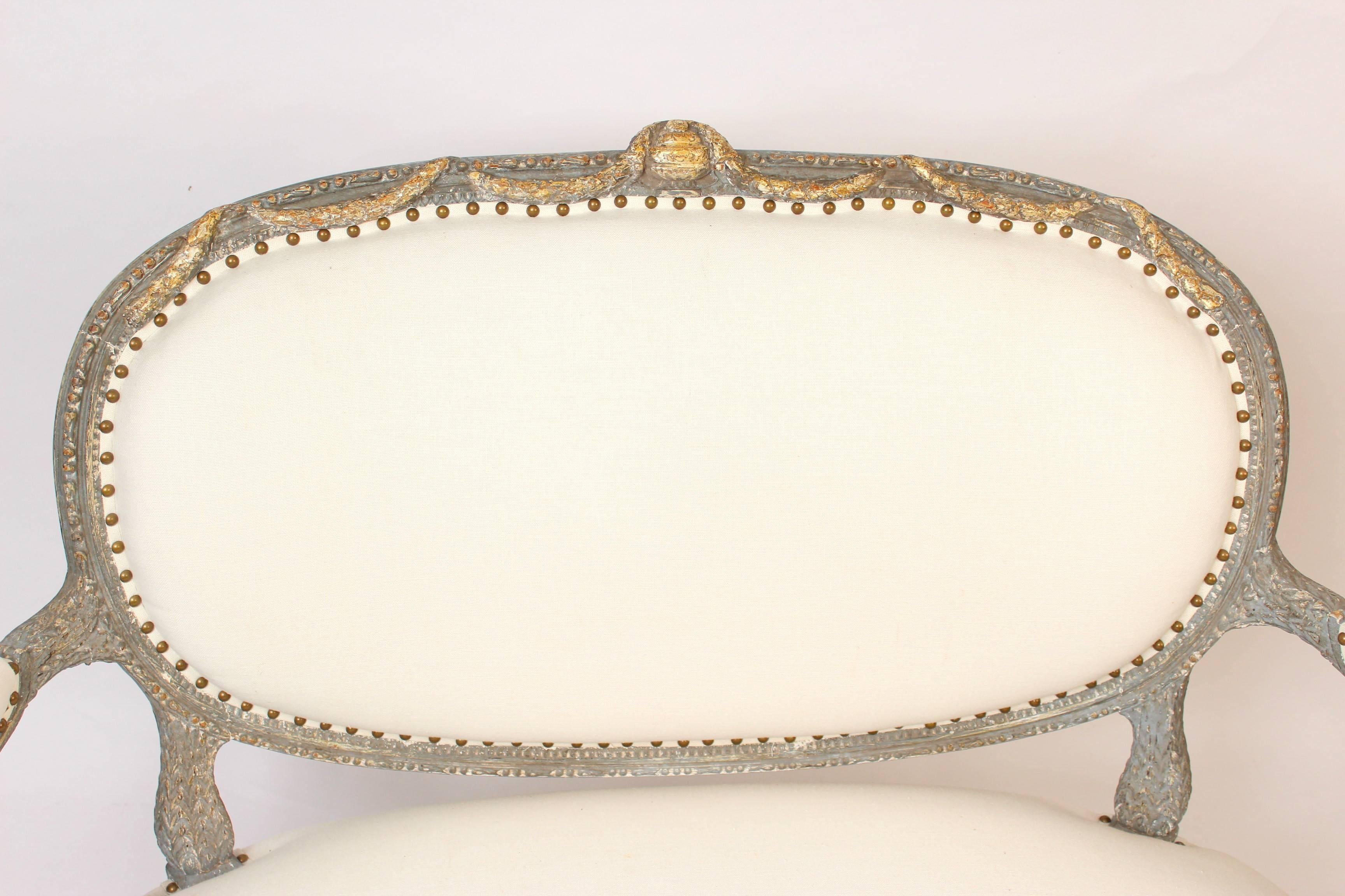 19th Century Louis XVI Style Painted and Partial Gilt Settee