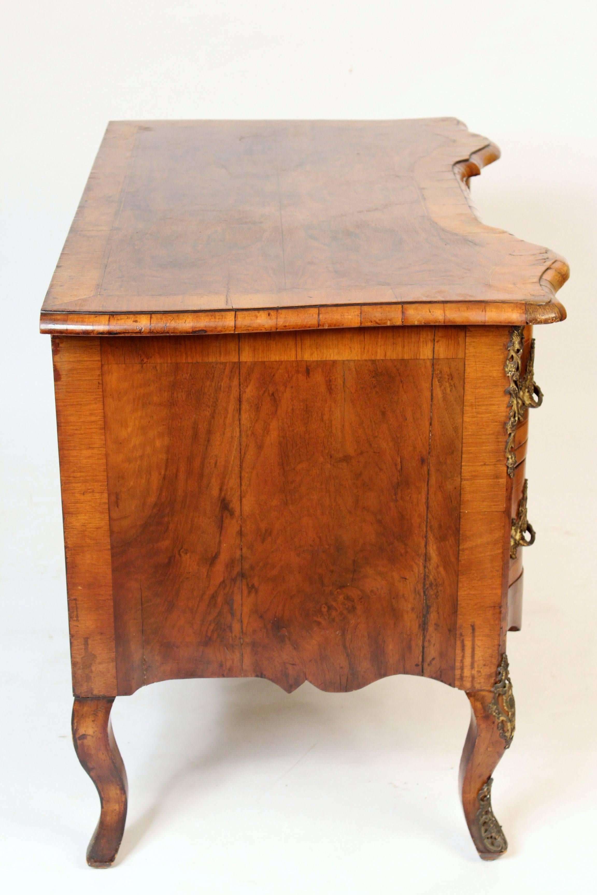 Wood Louis XV Style Burl Walnut Knee Hole Desk